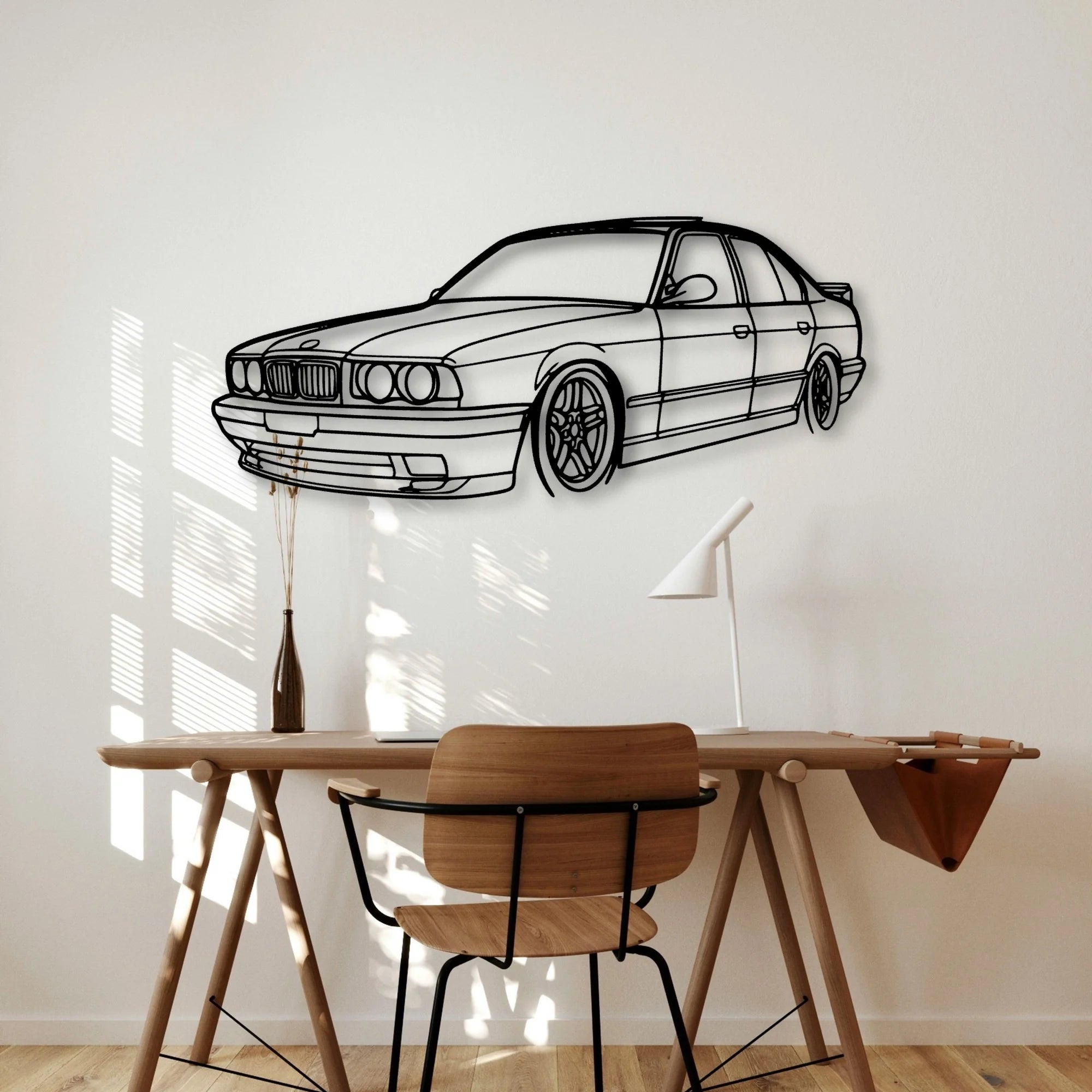 E34 Angle Classic Silhouette Metal Wall Art - Automotive Garage Decor