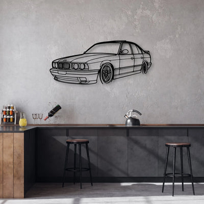 E34 Angle Classic Silhouette Metal Wall Art - Automotive Garage Decor
