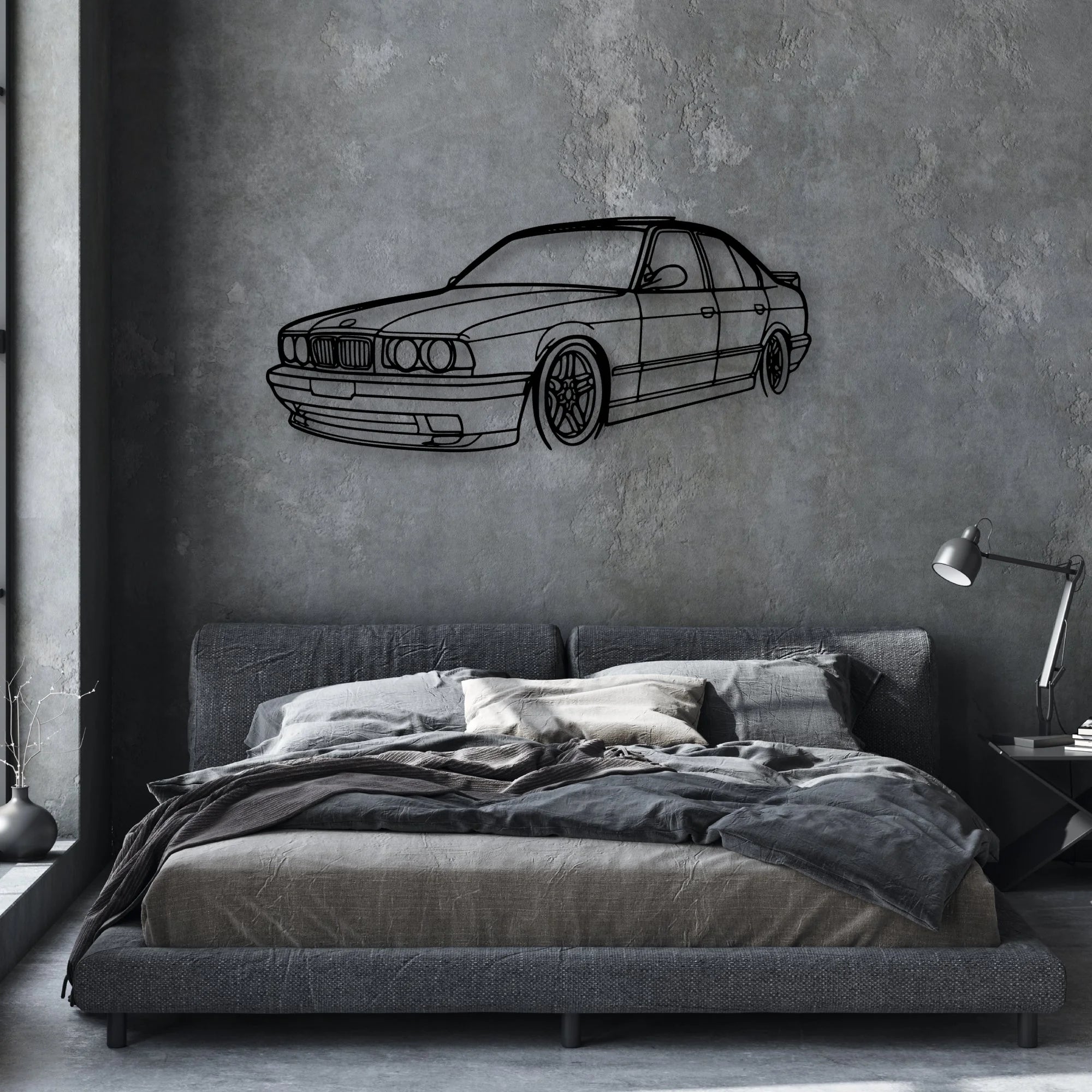 E34 Angle Classic Silhouette Metal Wall Art - Automotive Garage Decor