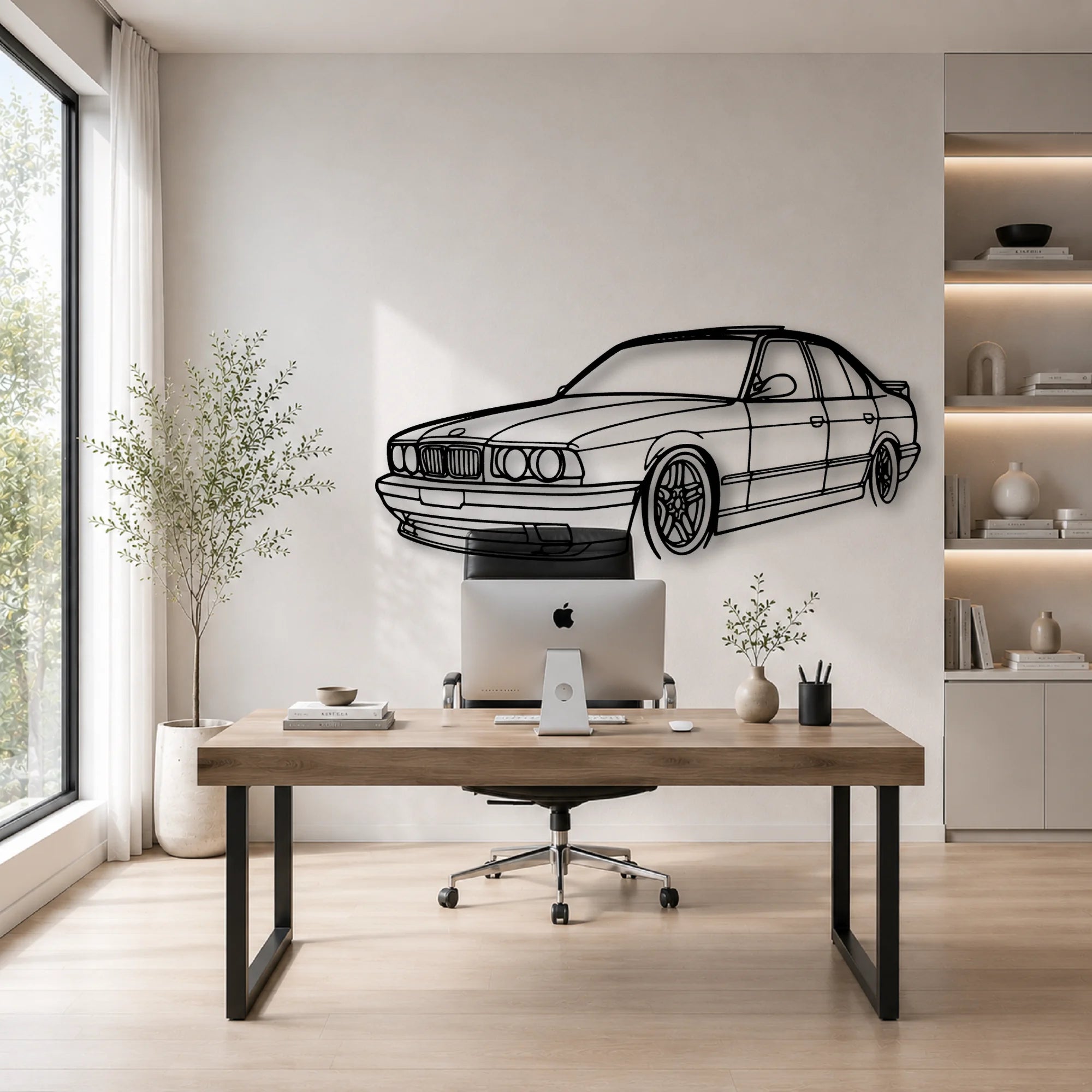 E34 Angle Classic Silhouette Metal Wall Art - Automotive Garage Decor