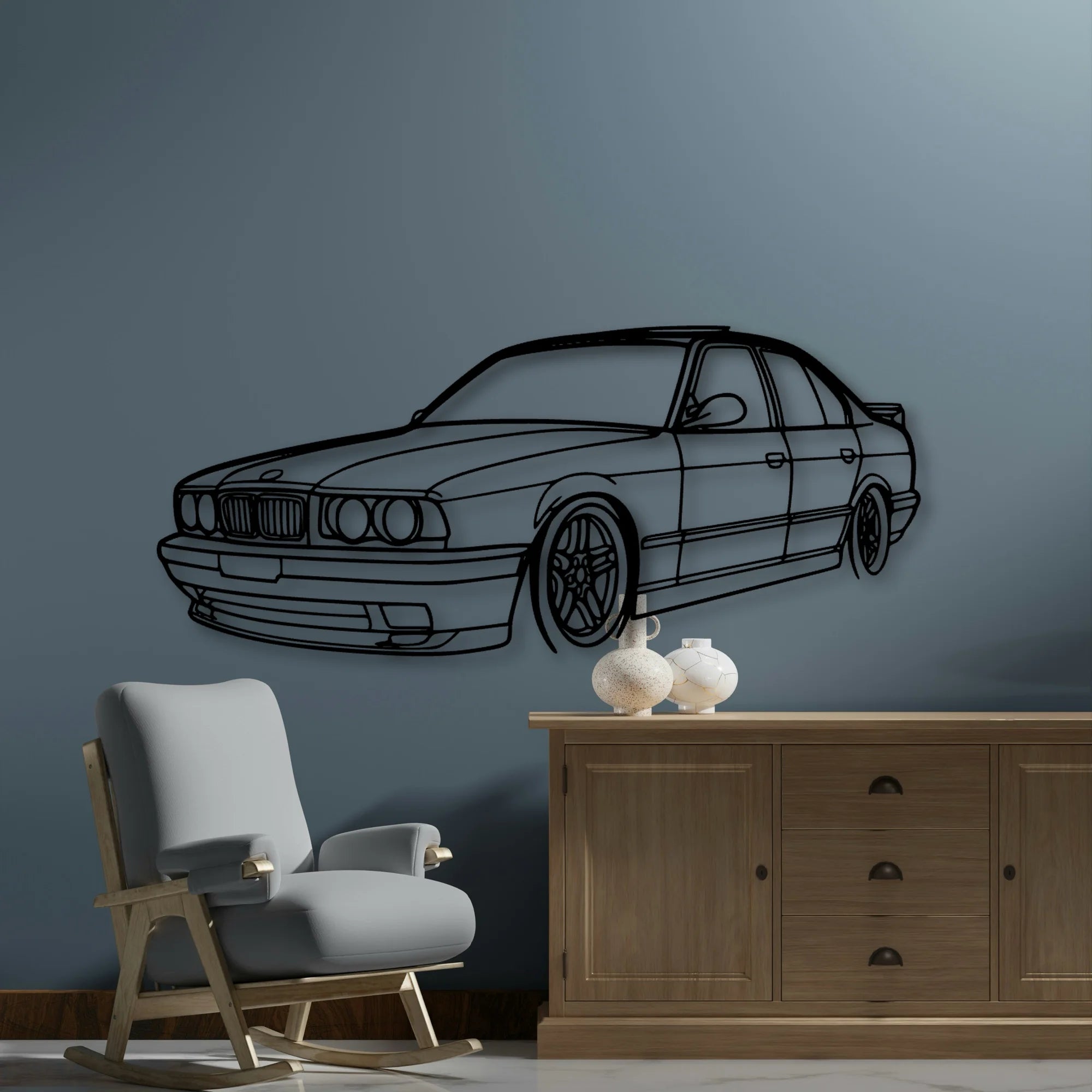 E34 Angle Classic Silhouette Metal Wall Art - Automotive Garage Decor