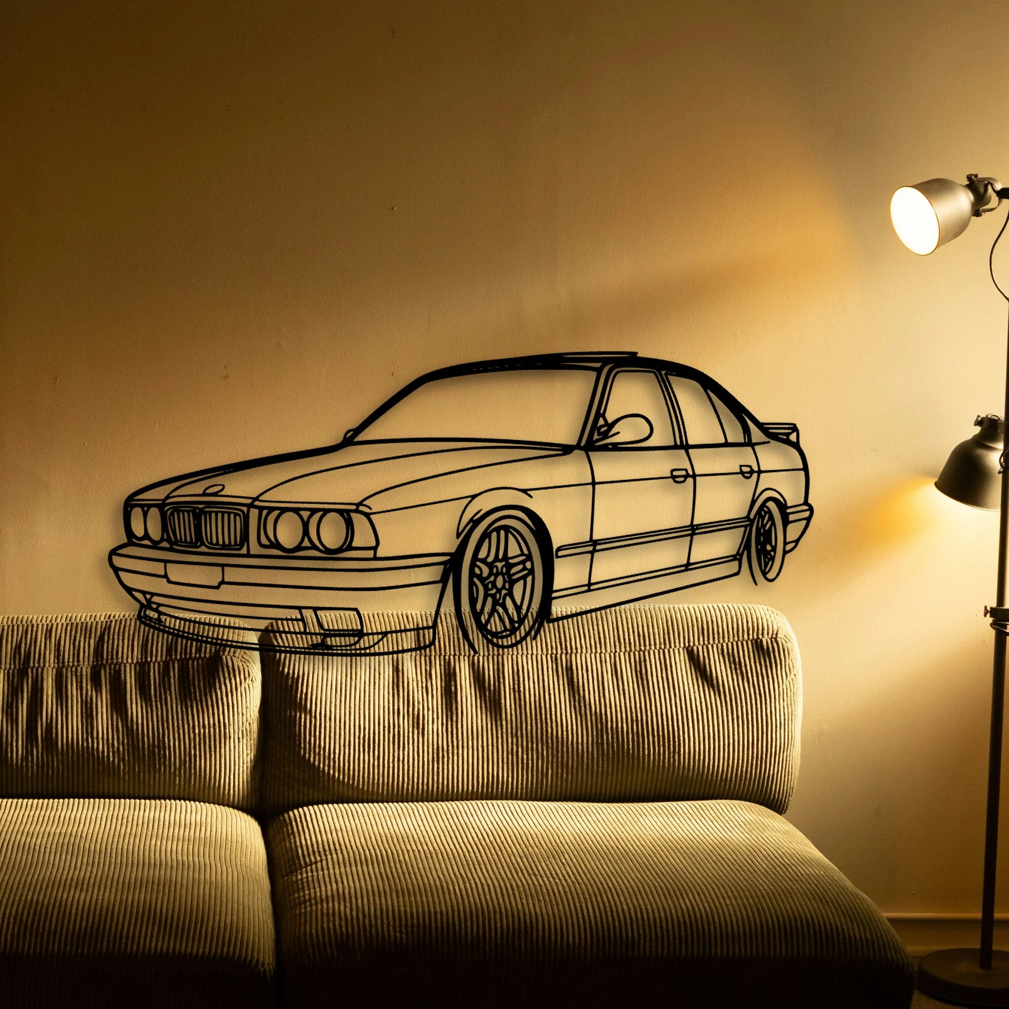 E34 Angle Classic Silhouette Metal Wall Art - Automotive Garage Decor