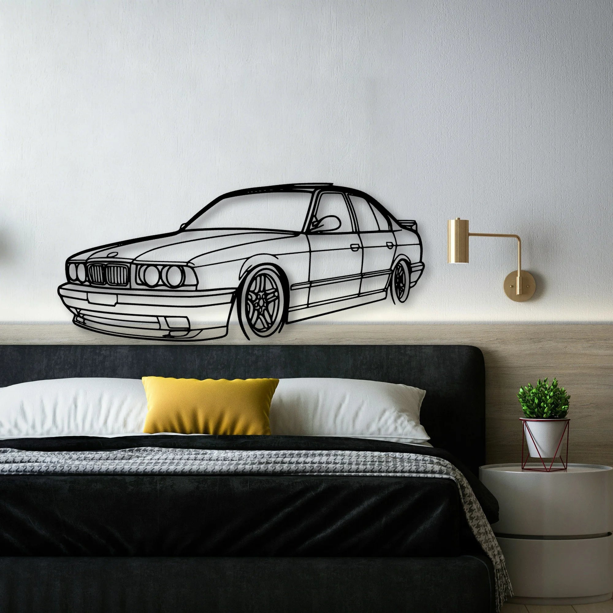 E34 Angle Classic Silhouette Metal Wall Art - Automotive Garage Decor