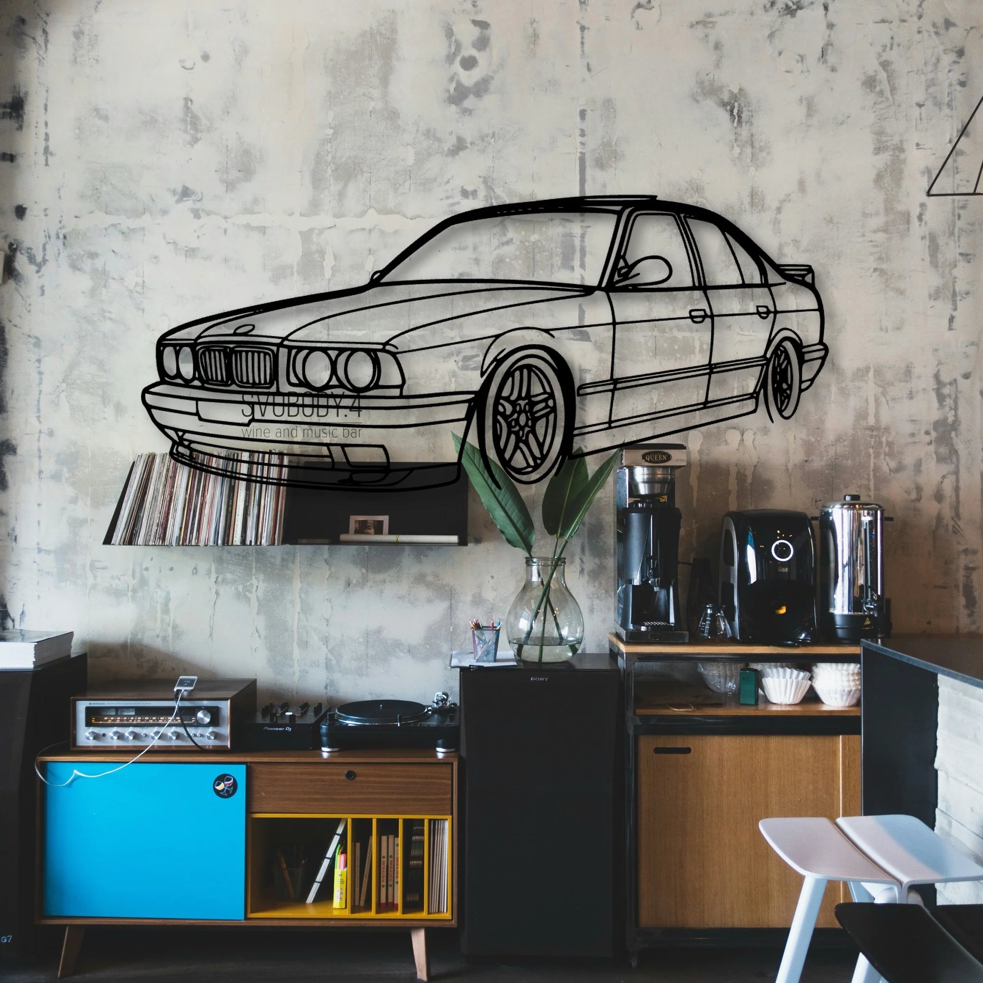 E34 Angle Classic Silhouette Metal Wall Art - Automotive Garage Decor