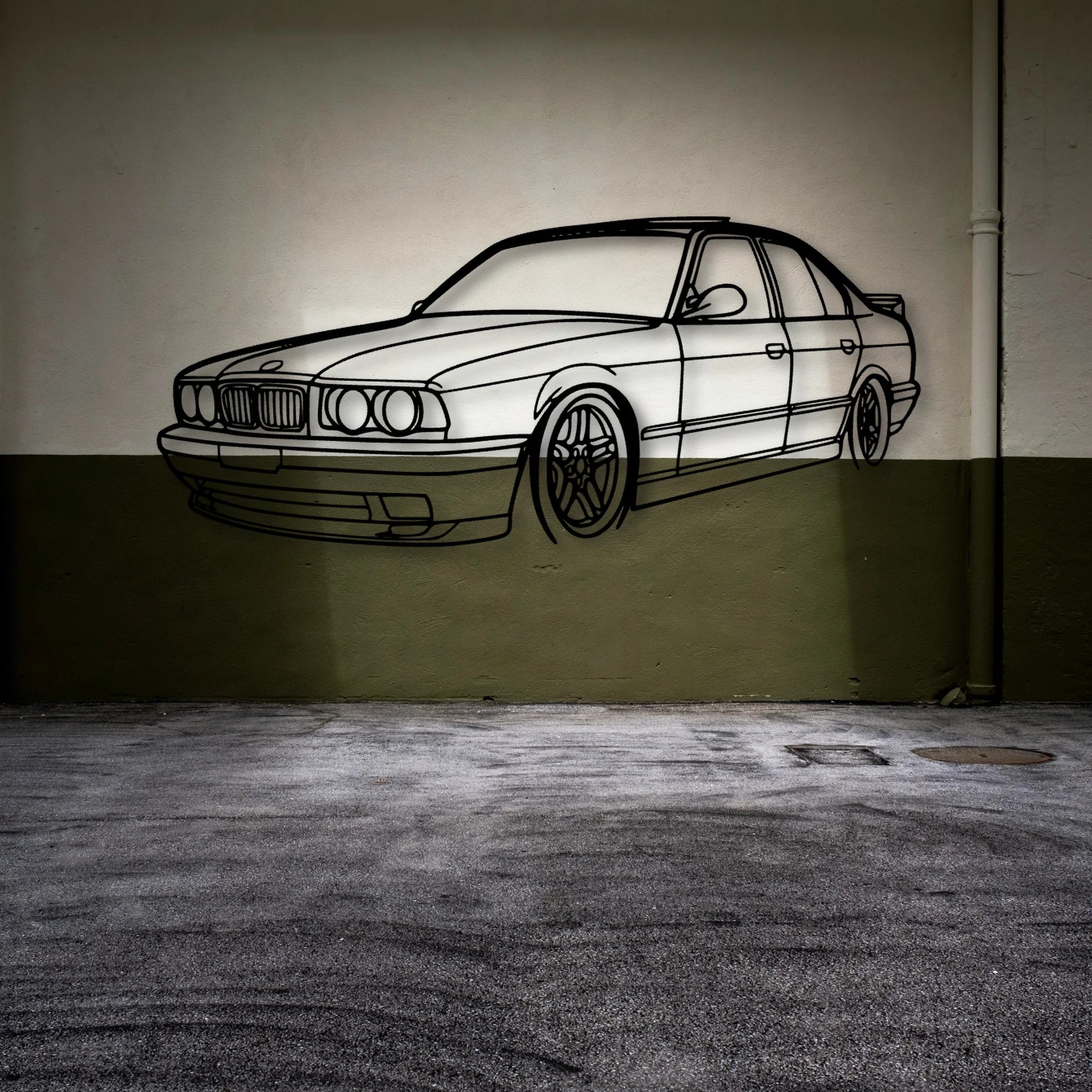 E34 Angle Classic Silhouette Metal Wall Art - Automotive Garage Decor