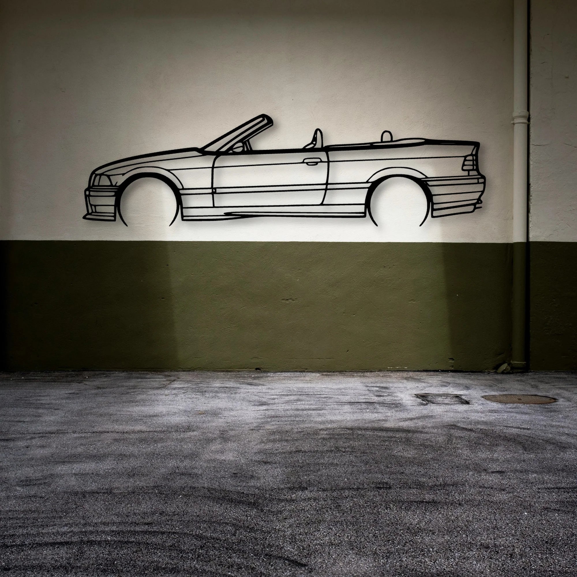 E36 M3 Convertible 1999 Classic Silhouette Metal Wall Art - Automotive Garage Decor