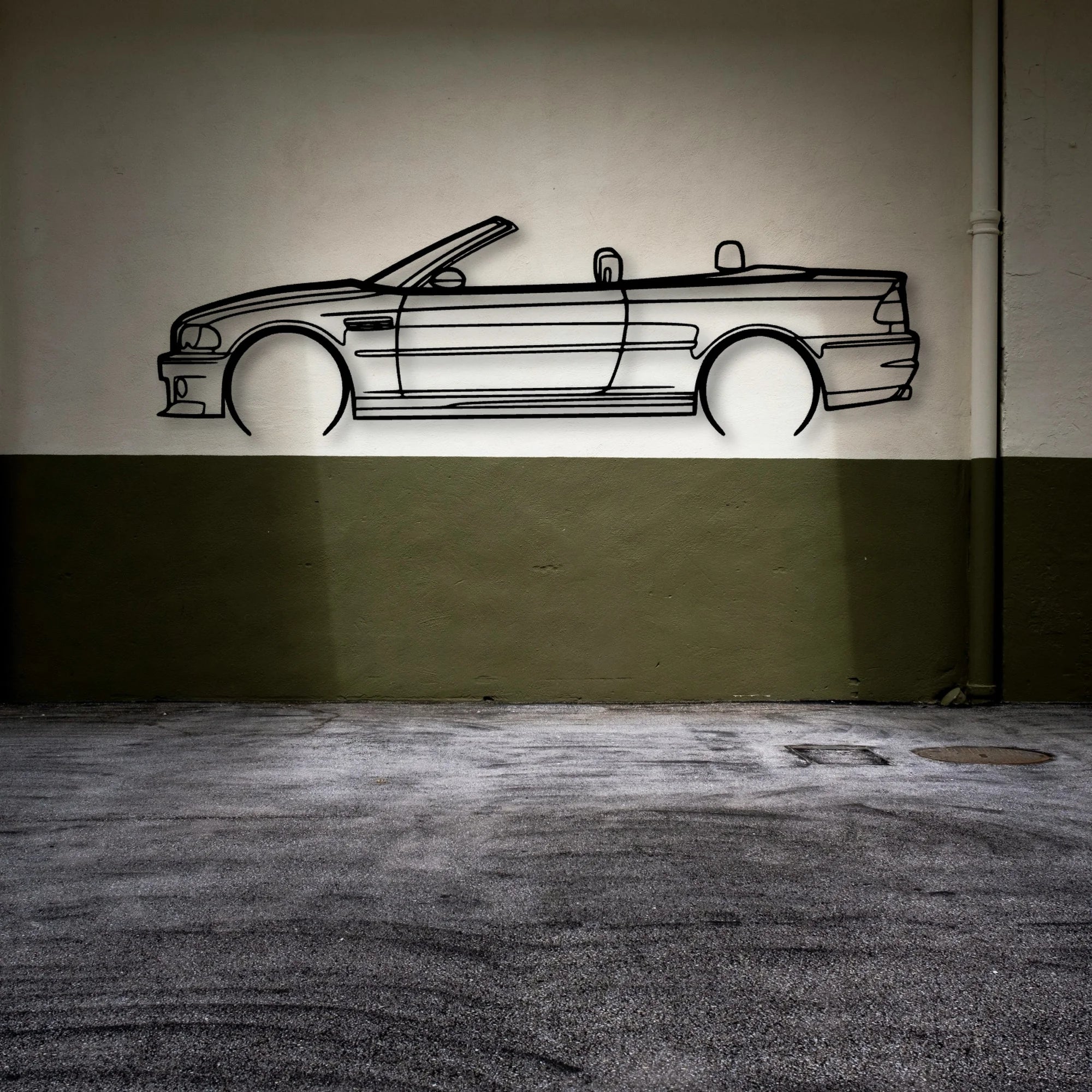 E46 M3 Convertible 2 Classic Silhouette Metal Wall Art - Automotive Garage Decor