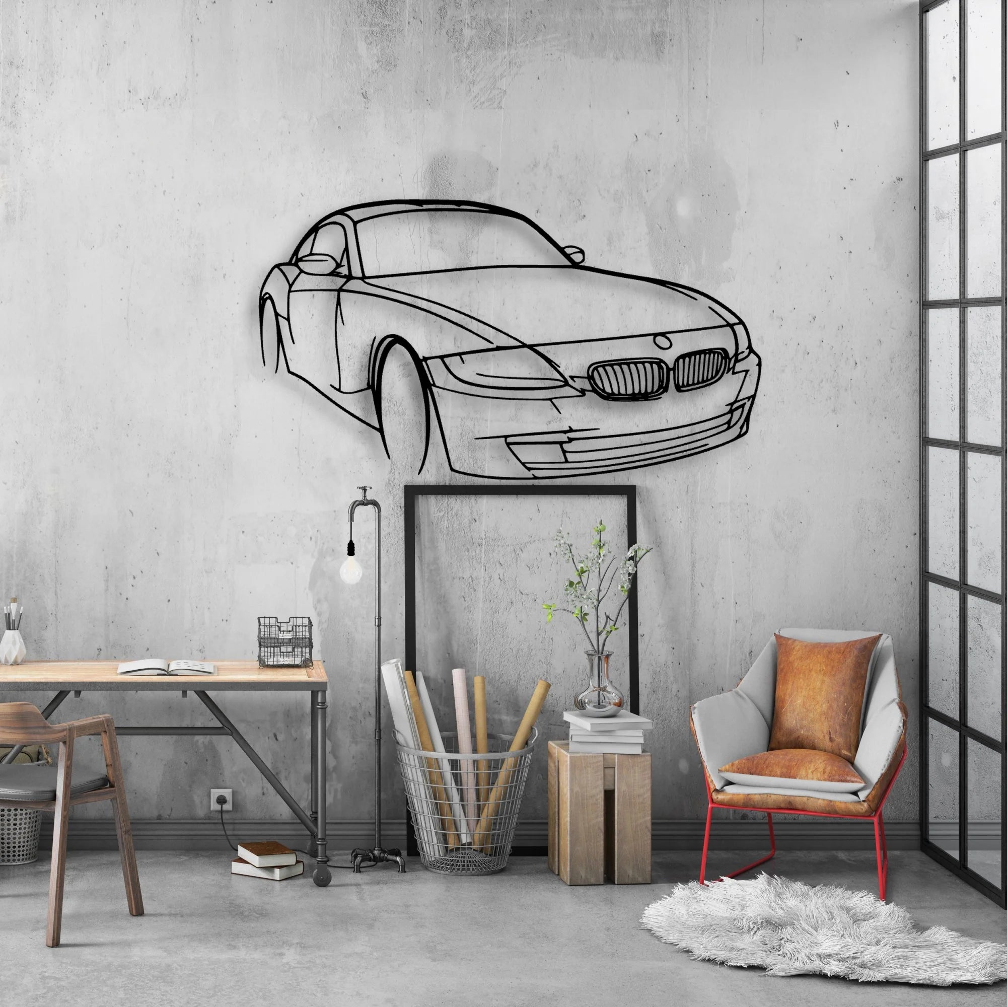 E86 Z4 Angle Classic Silhouette Metal Wall Art - Automotive Garage Decor