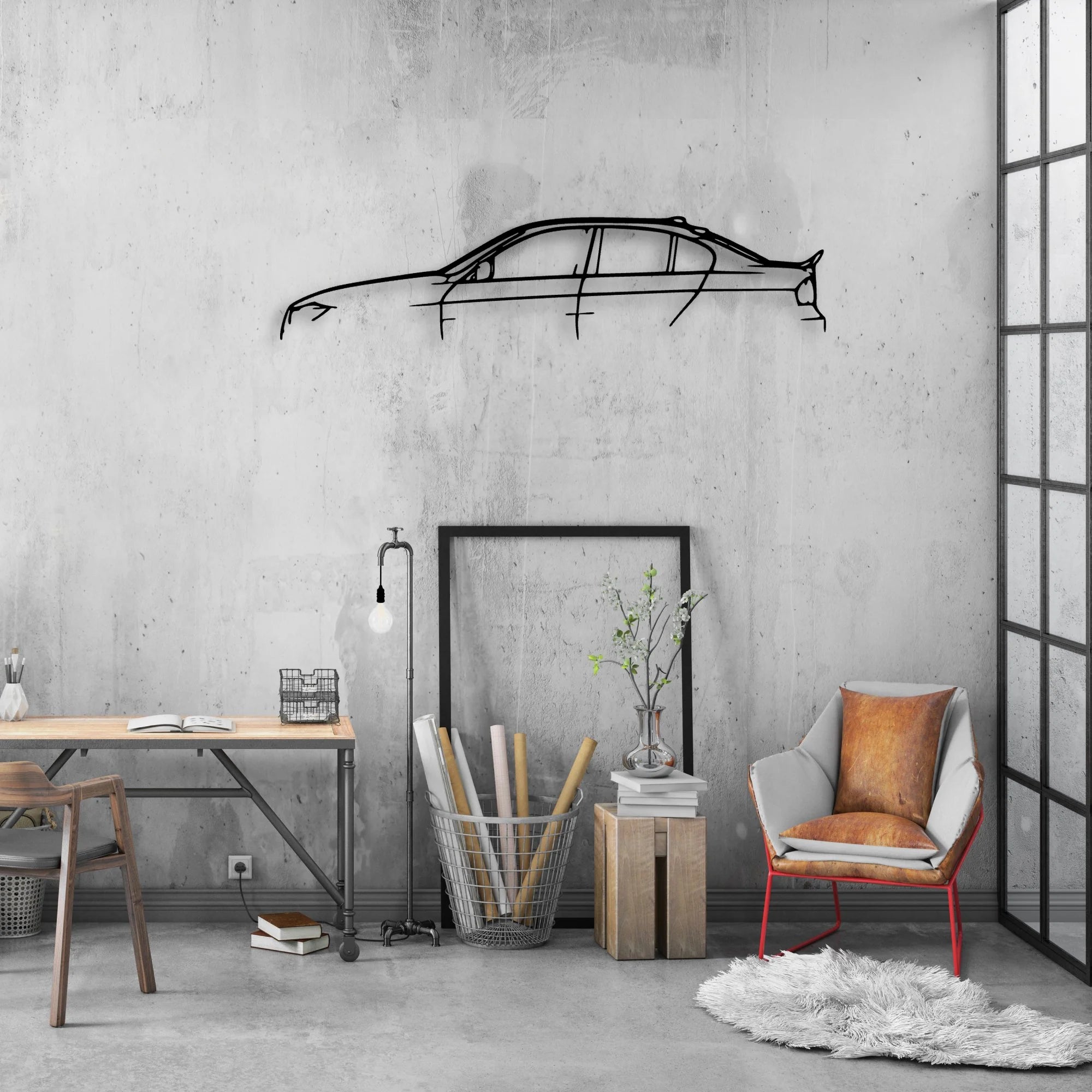 E90 2007 Classic Silhouette Metal Wall Art - Automotive Garage Decor