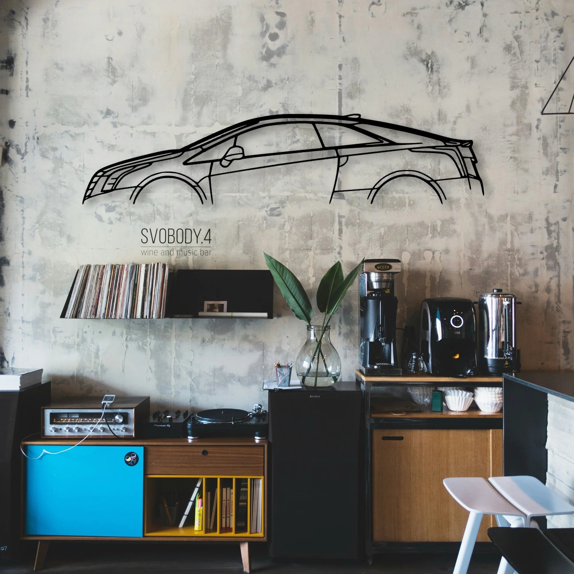 E 2016 Classic Silhouette Metal Wall Art - Automotive Garage Decor