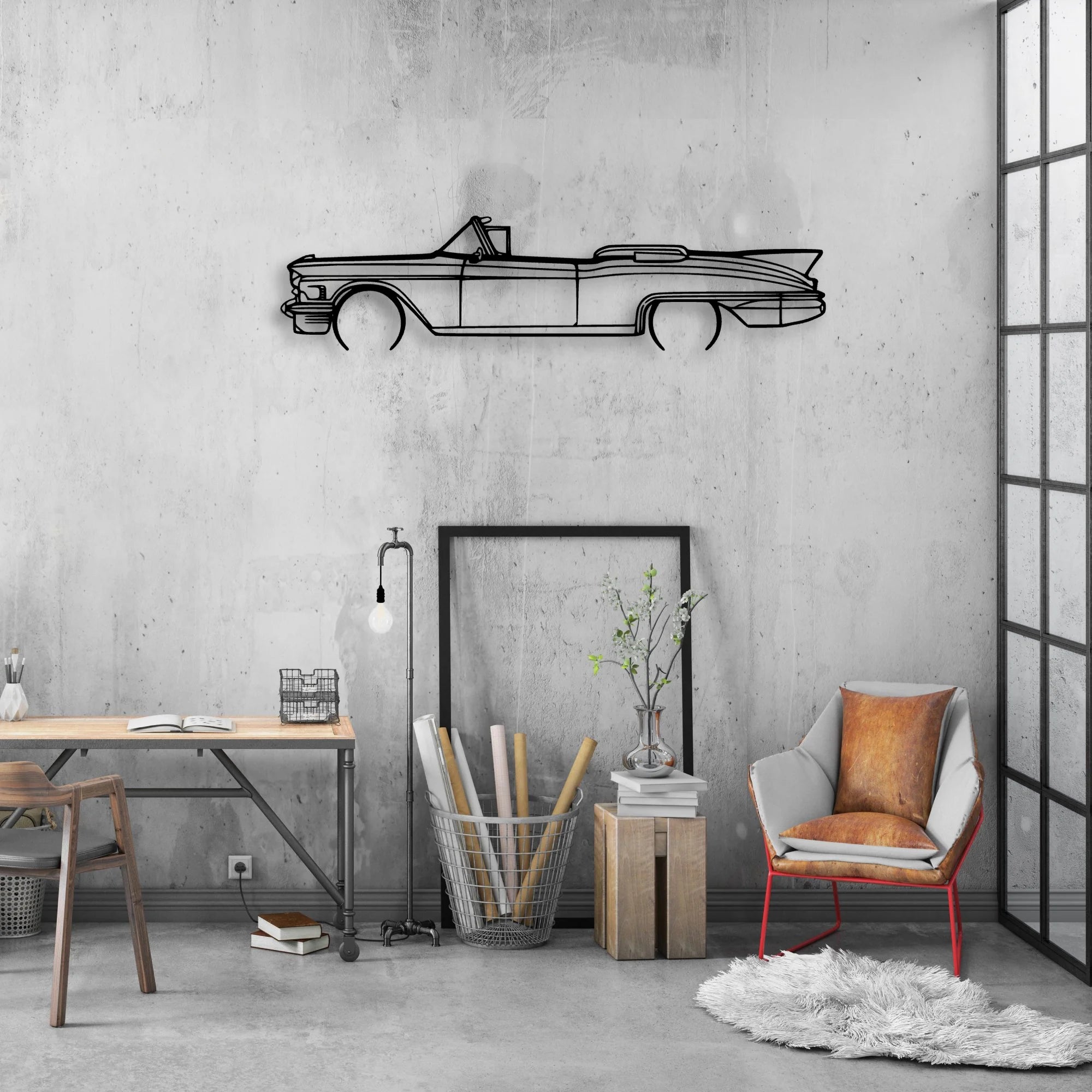 Eldo Biarritz 1958 convertible 2 Classic Silhouette Metal Wall Art - Automotive Garage Decor