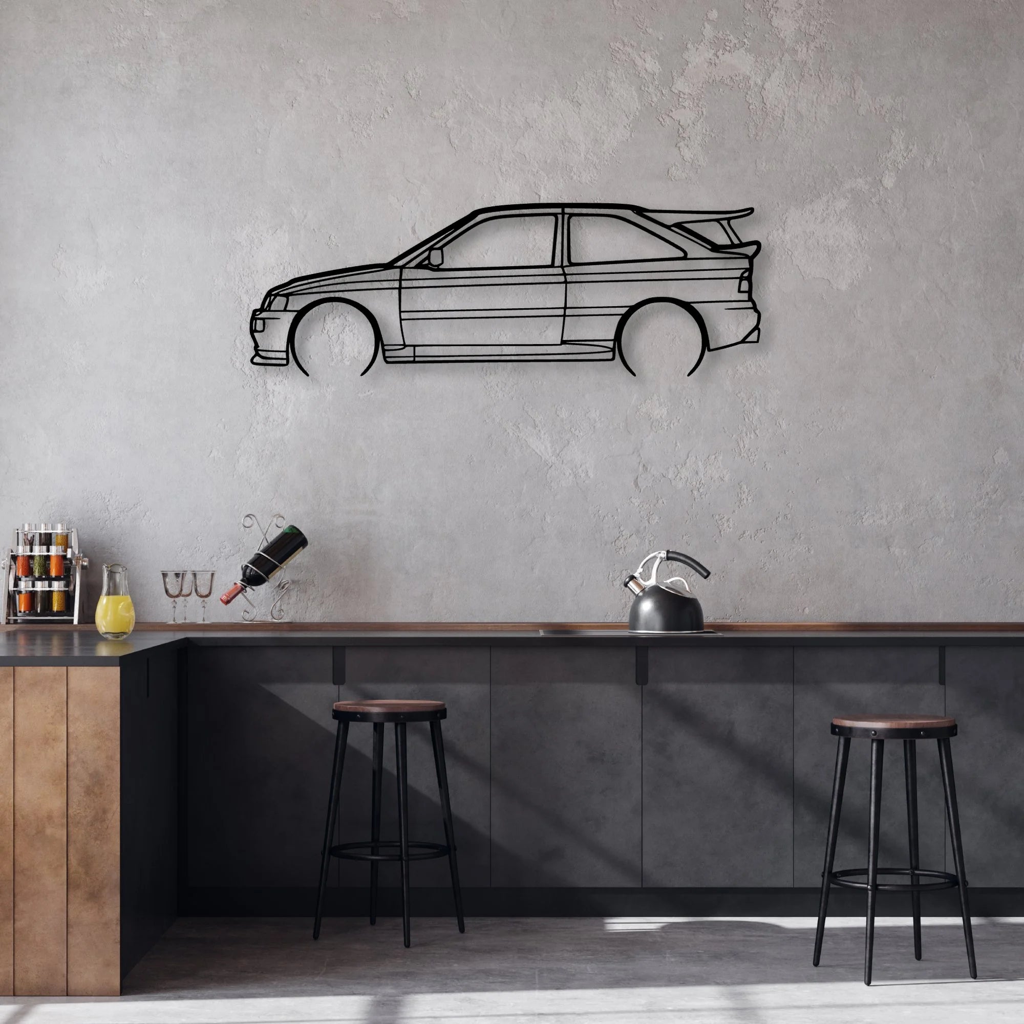 Escort Cossworth 1993 2 Classic Silhouette Metal Wall Art - Automotive Garage Decor