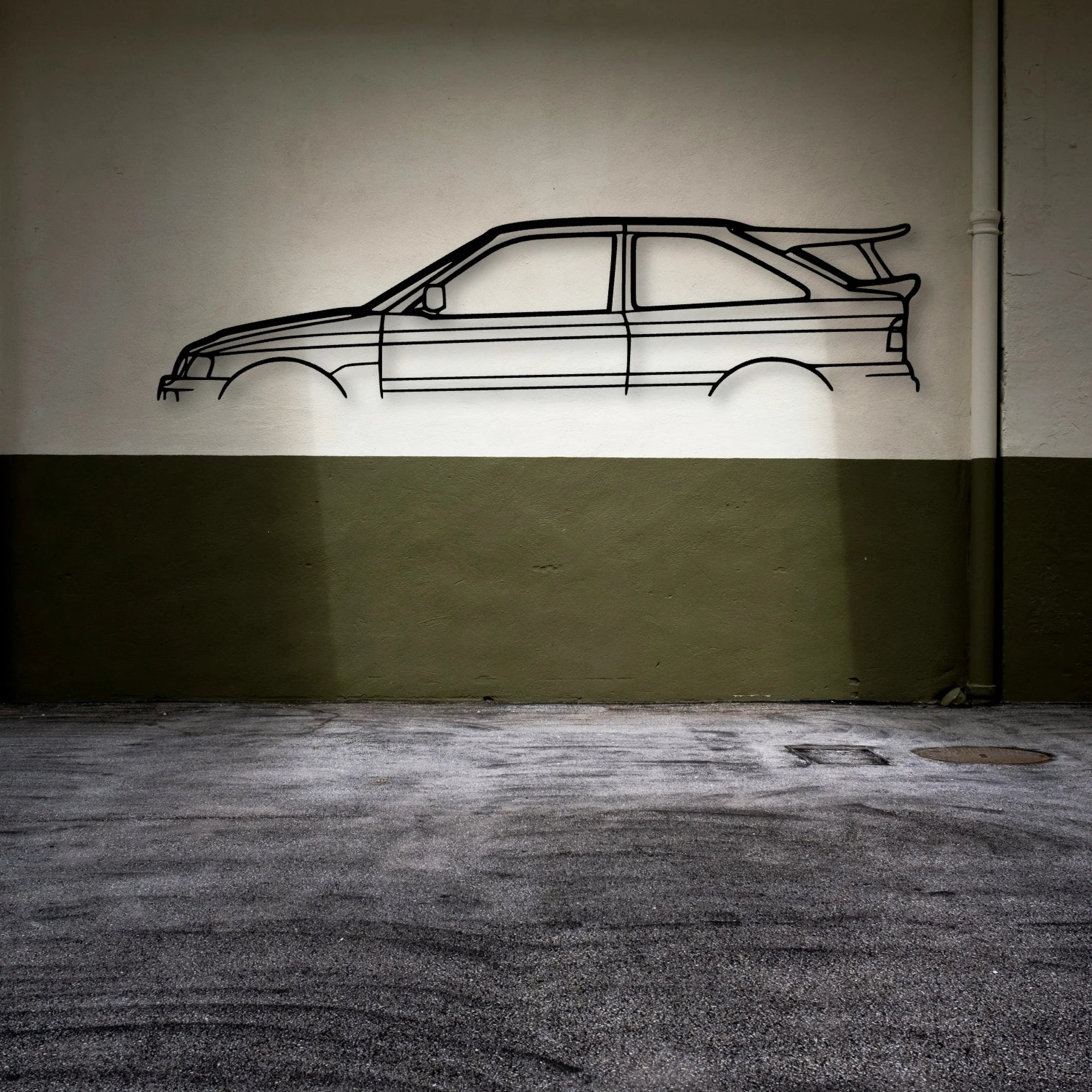 Escort Cosworth RS 1992 Classic Silhouette Metal Wall Art - Automotive Garage Decor
