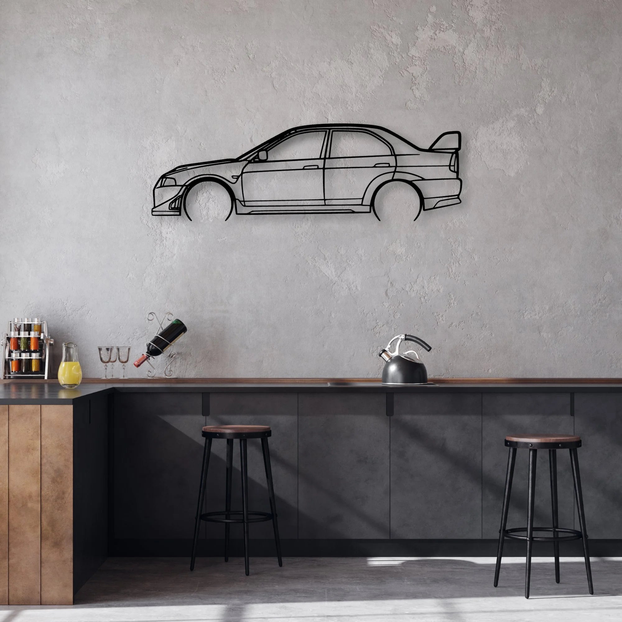 Evo VI 3 Classic Silhouette Metal Wall Art - Automotive Garage Decor