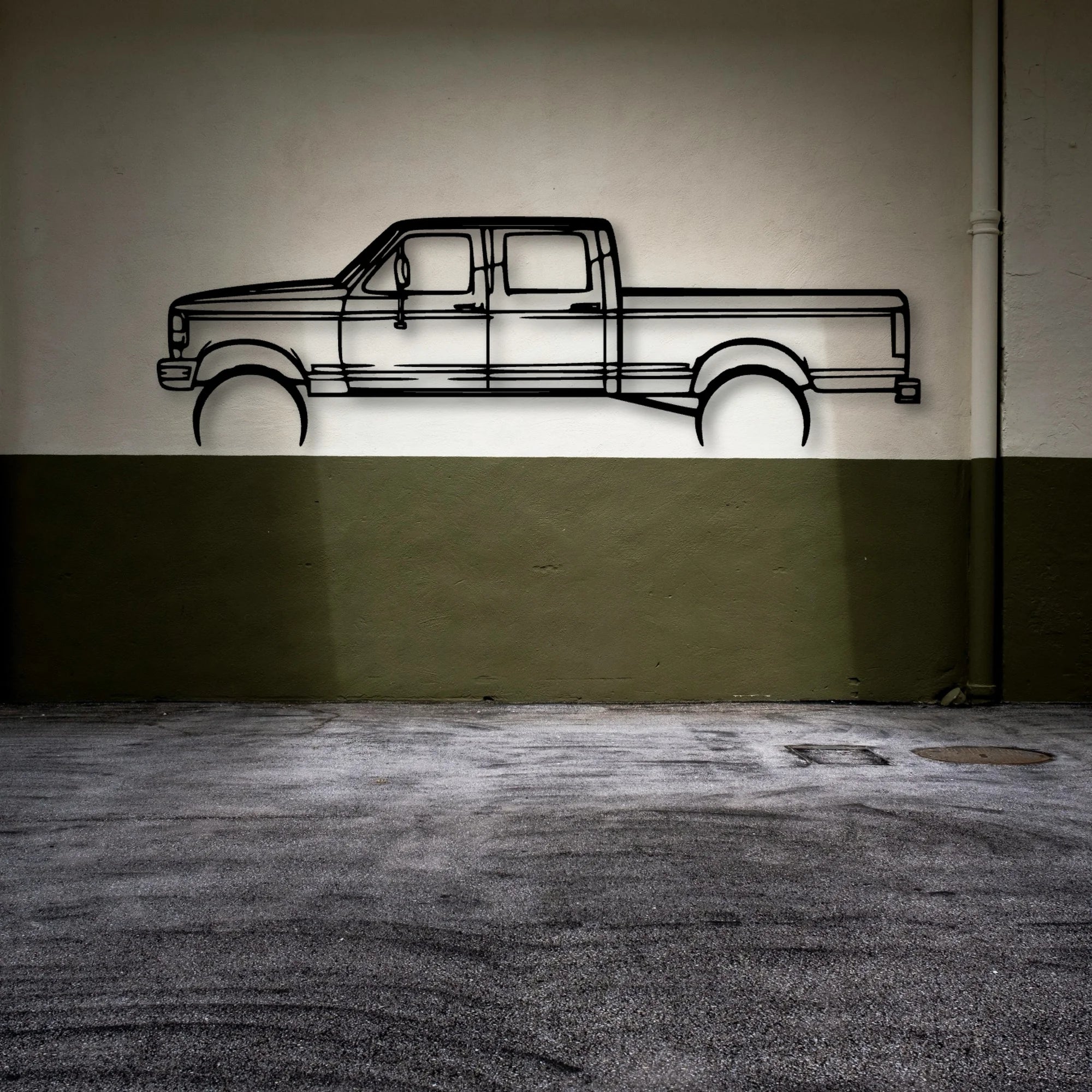 F 250 1997 Classic Silhouette Metal Wall Art - Automotive Garage Decor