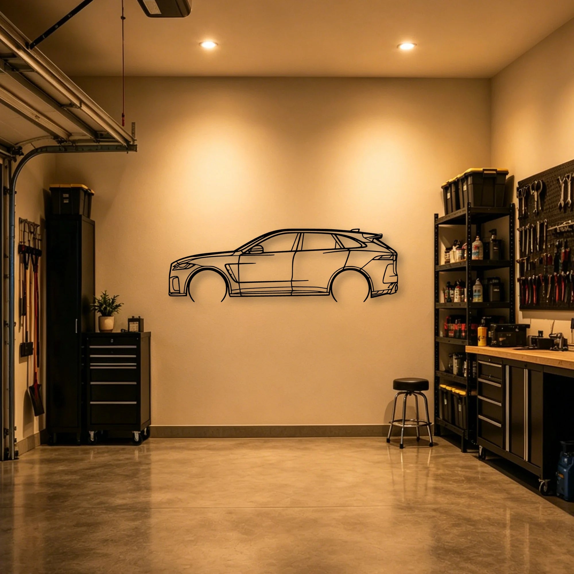 F Pace SVR 2 Classic Silhouette Metal Wall Art - Automotive Garage Decor