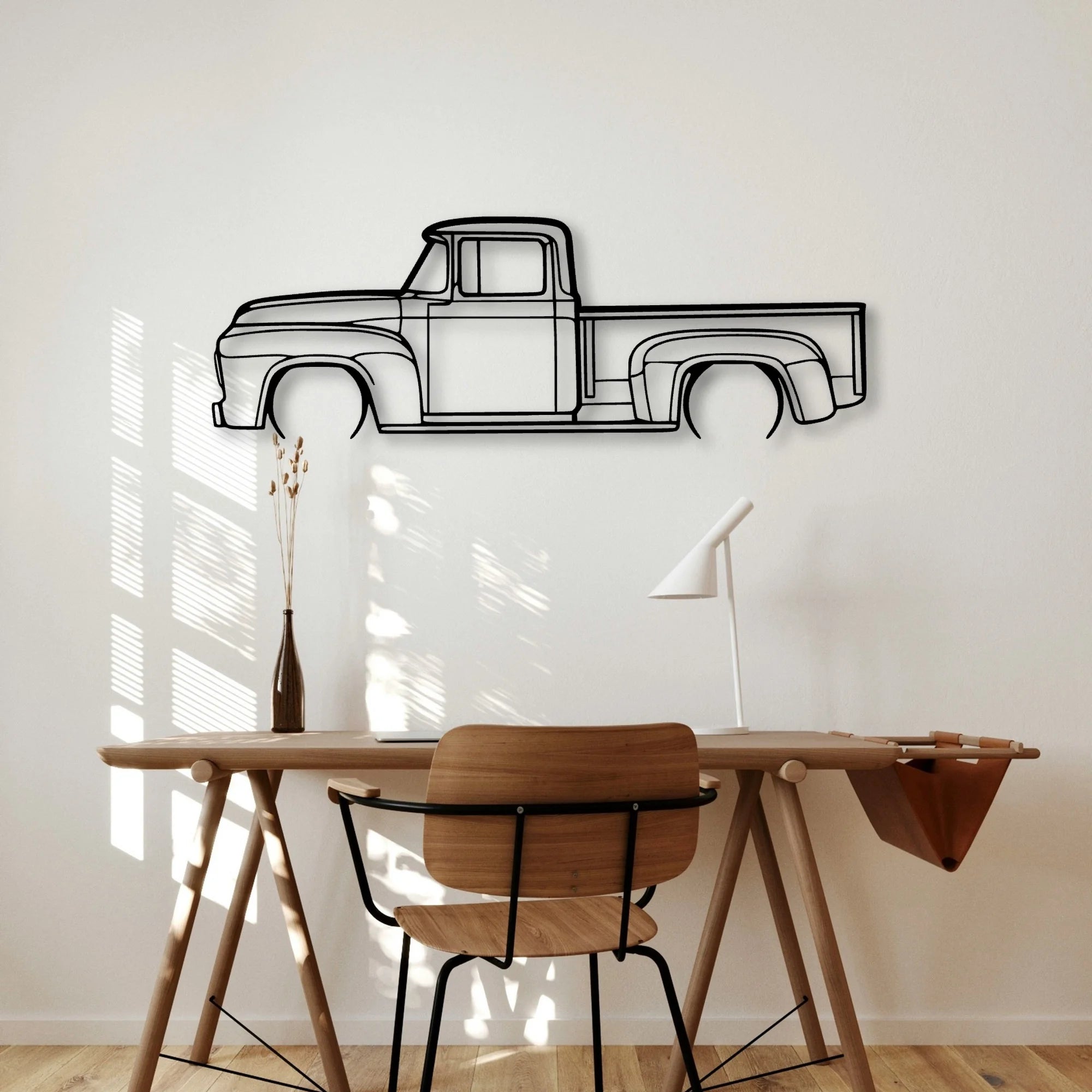 F100 1956 Classic Silhouette Metal Wall Art - Automotive Garage Decor