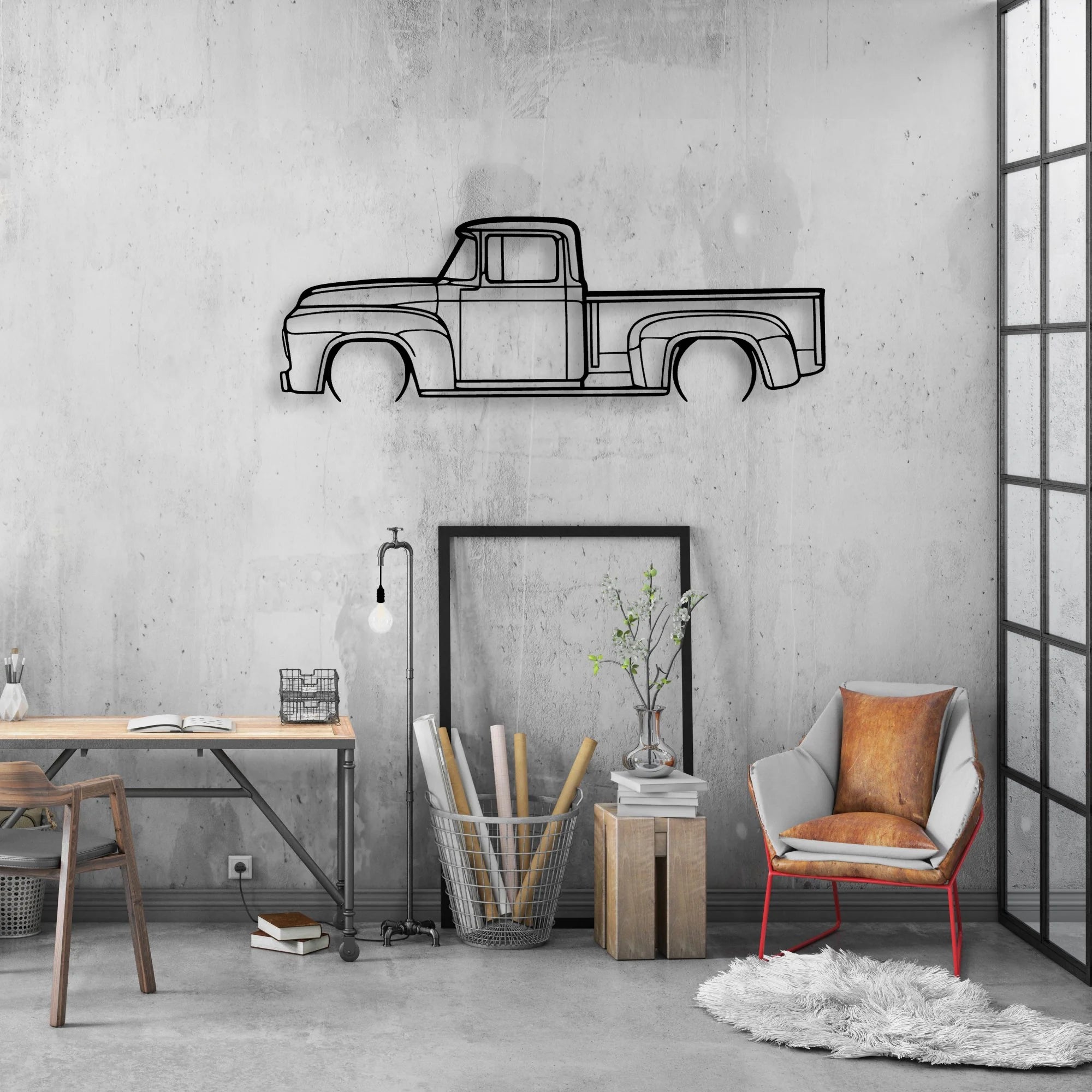 F100 1956 Classic Silhouette Metal Wall Art - Automotive Garage Decor