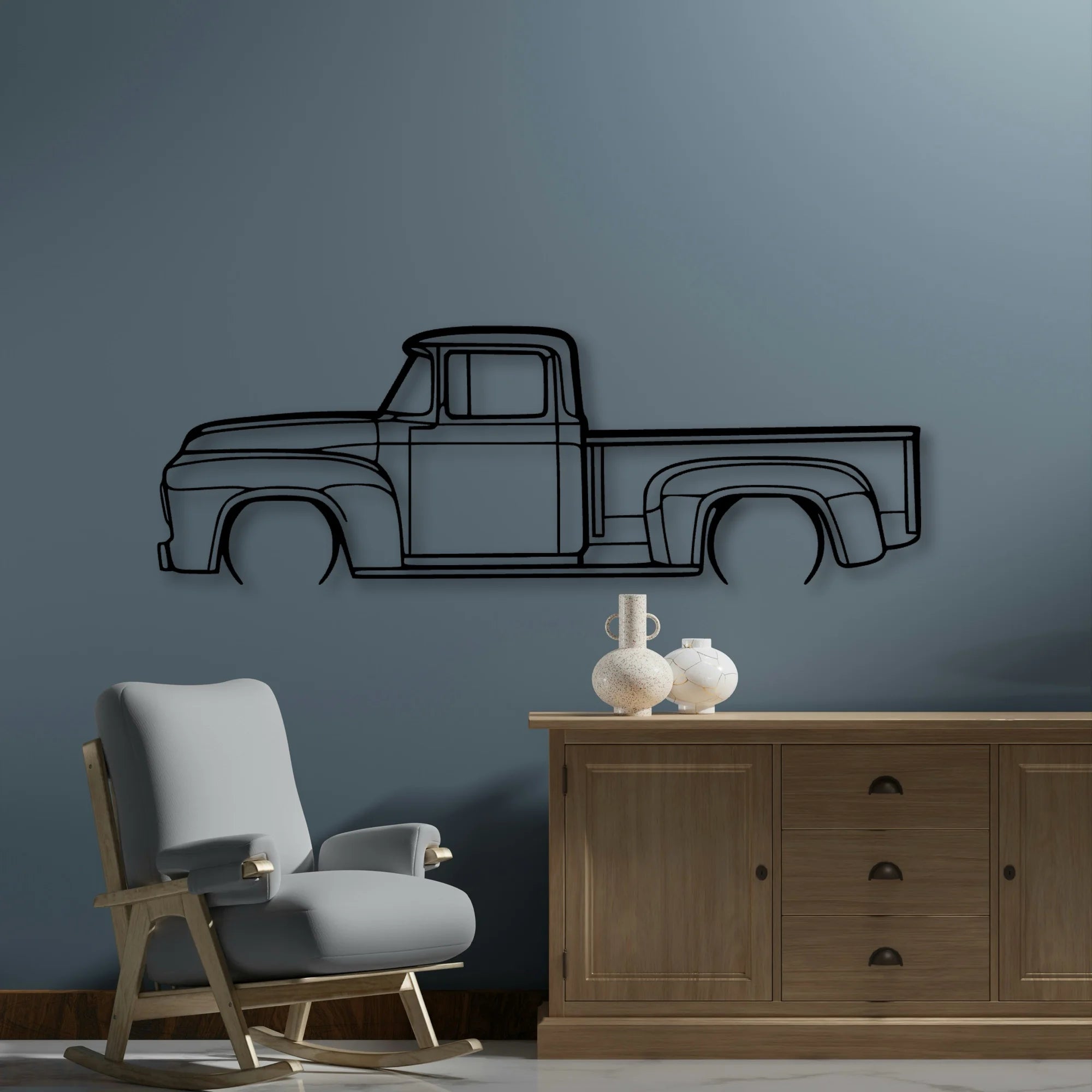 F100 1956 Classic Silhouette Metal Wall Art - Automotive Garage Decor