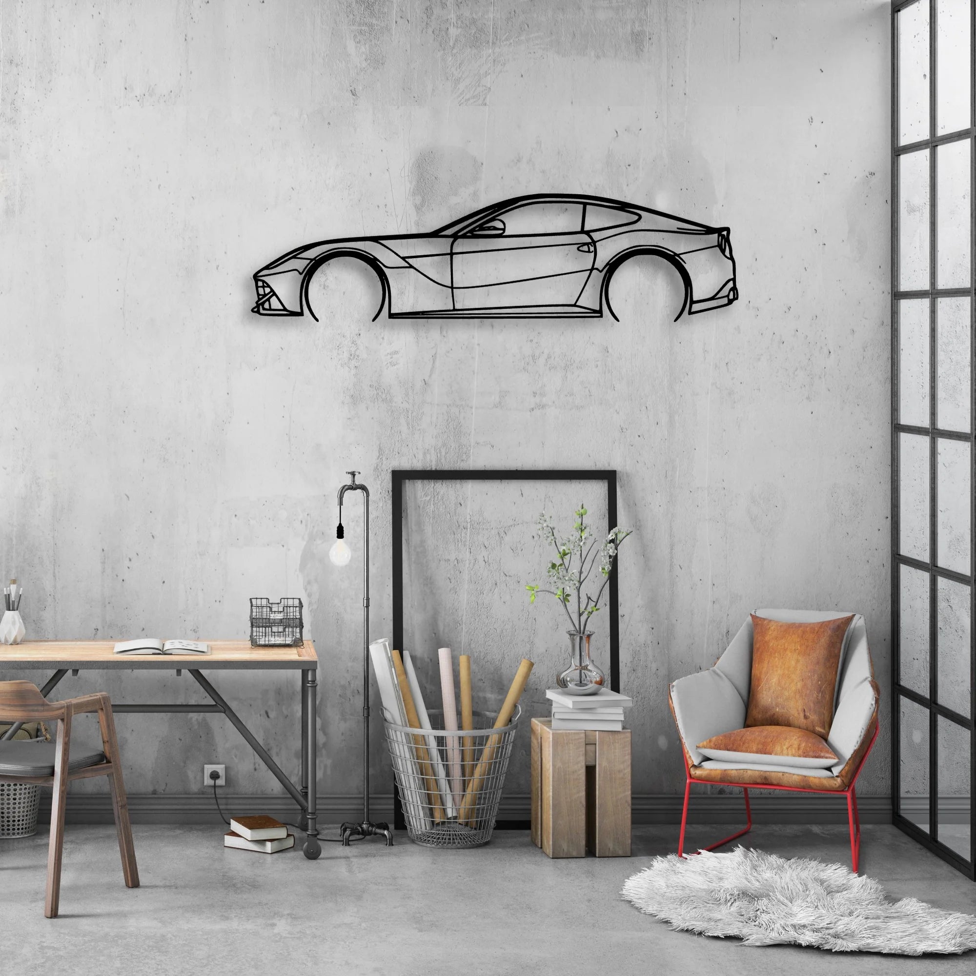 F12 2 Classic Silhouette Metal Wall Art - Automotive Garage Decor