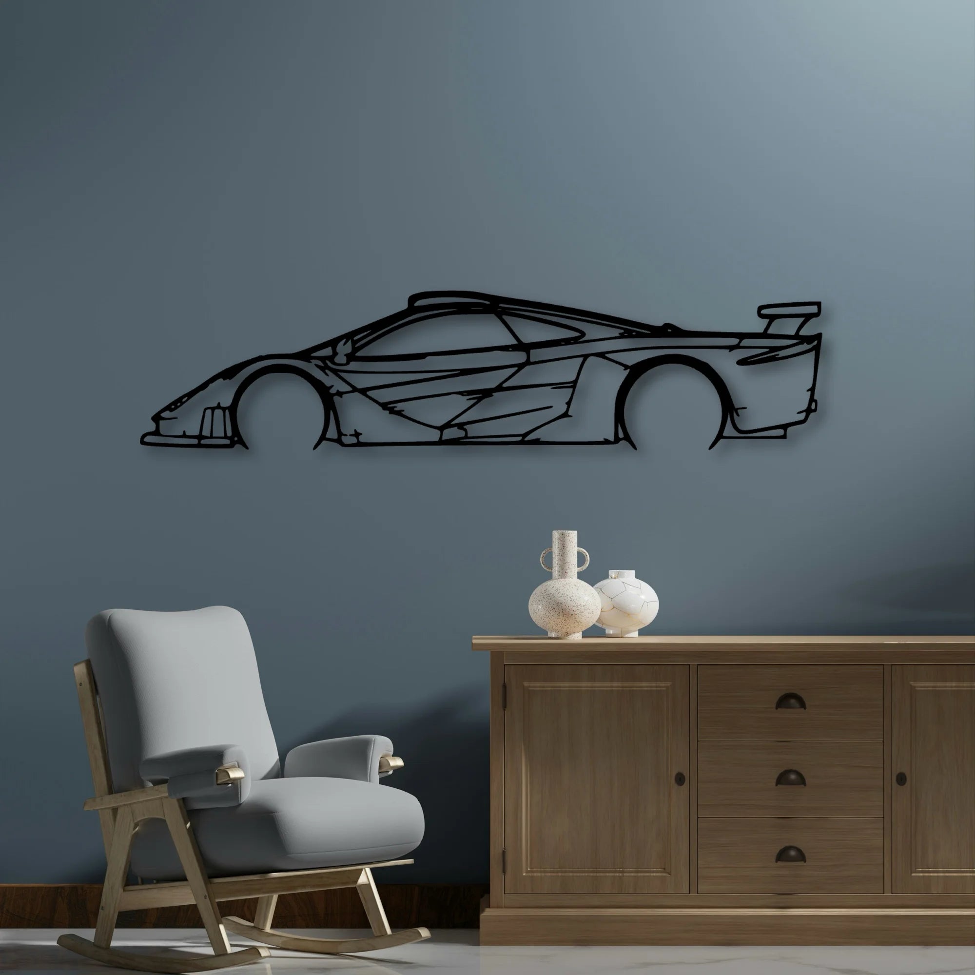 F1 GTR Longtail Classic Silhouette Metal Wall Art - Automotive Garage Decor