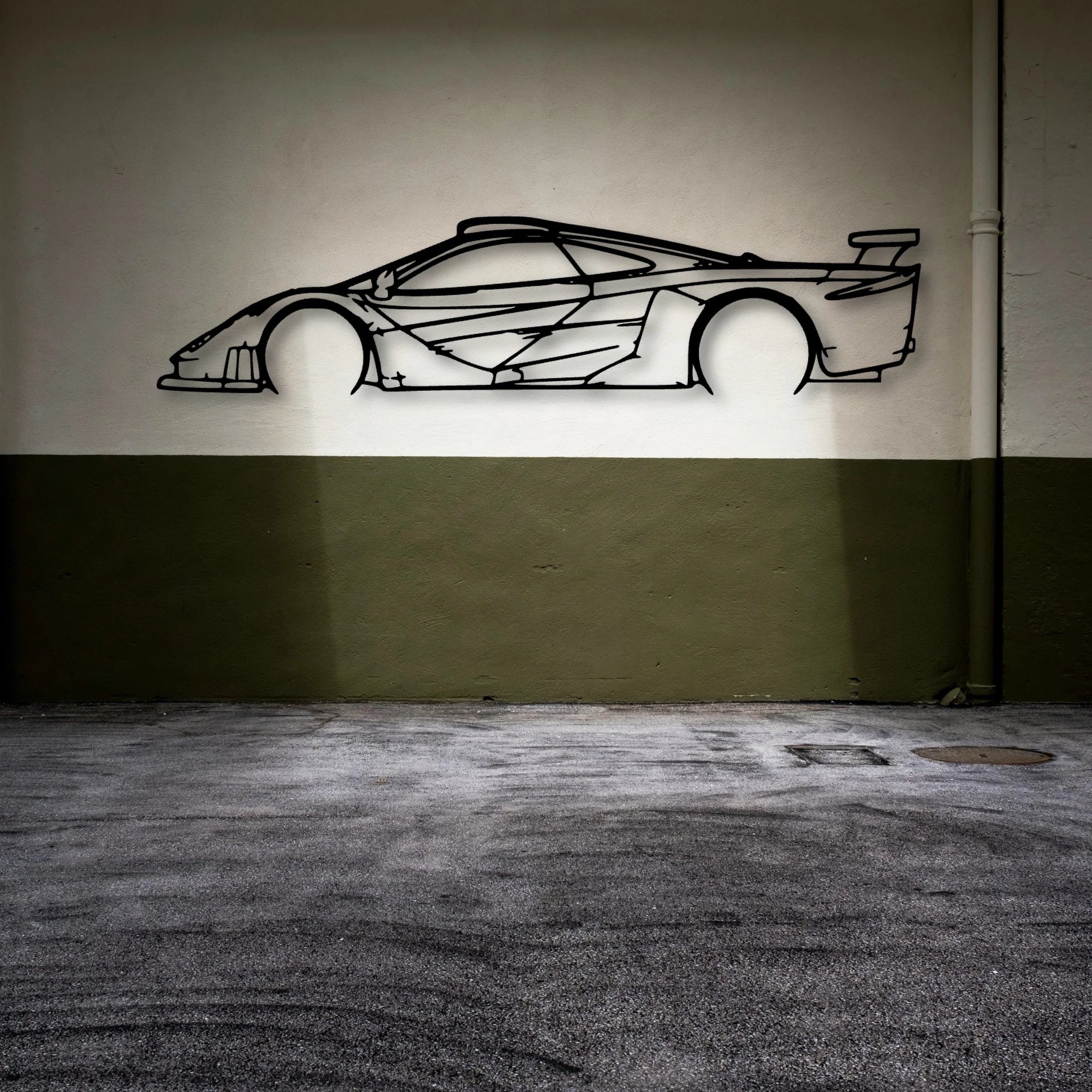 F1 GTR Longtail Classic Silhouette Metal Wall Art - Automotive Garage Decor