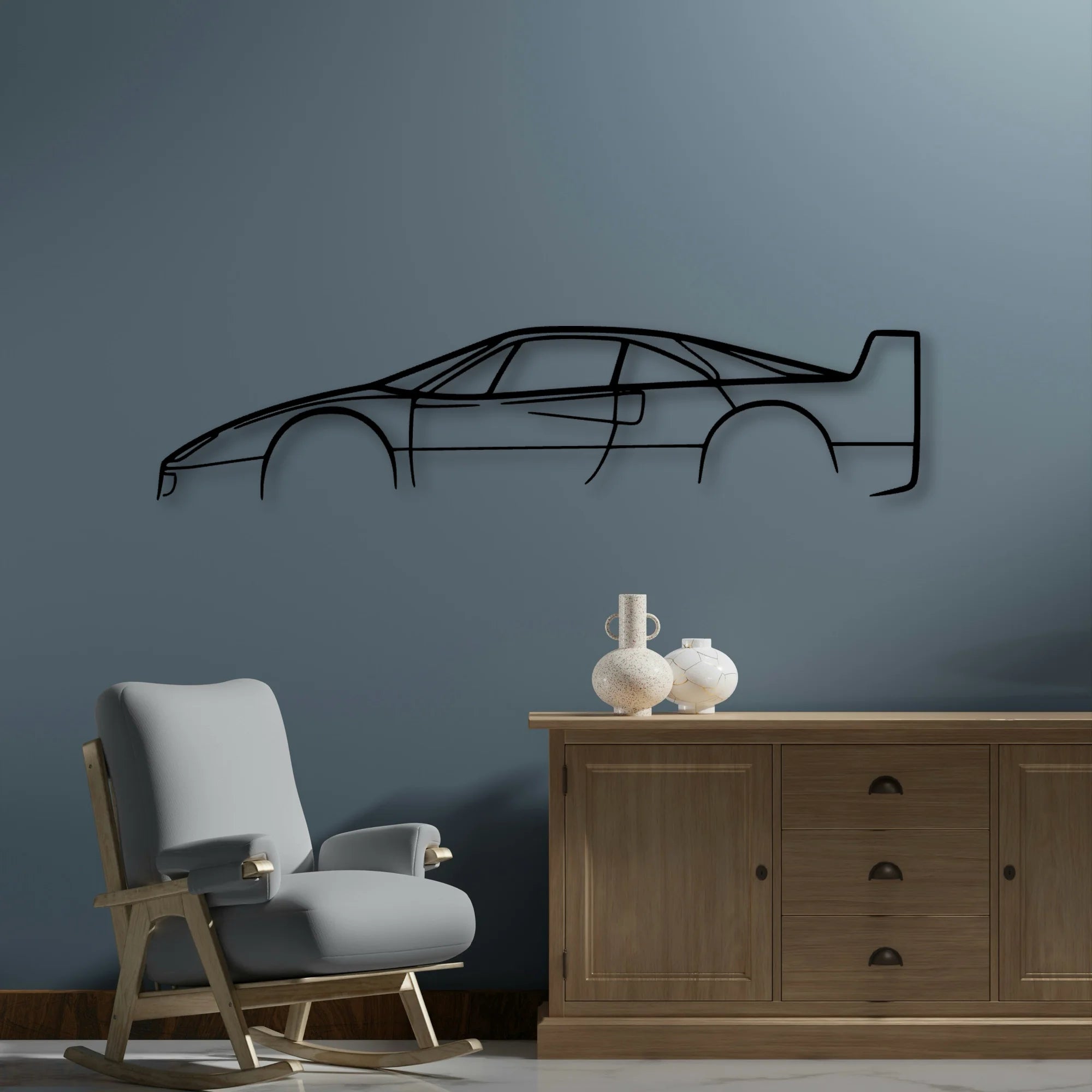 F40 Classic Silhouette Metal Wall Art - Automotive Garage Decor