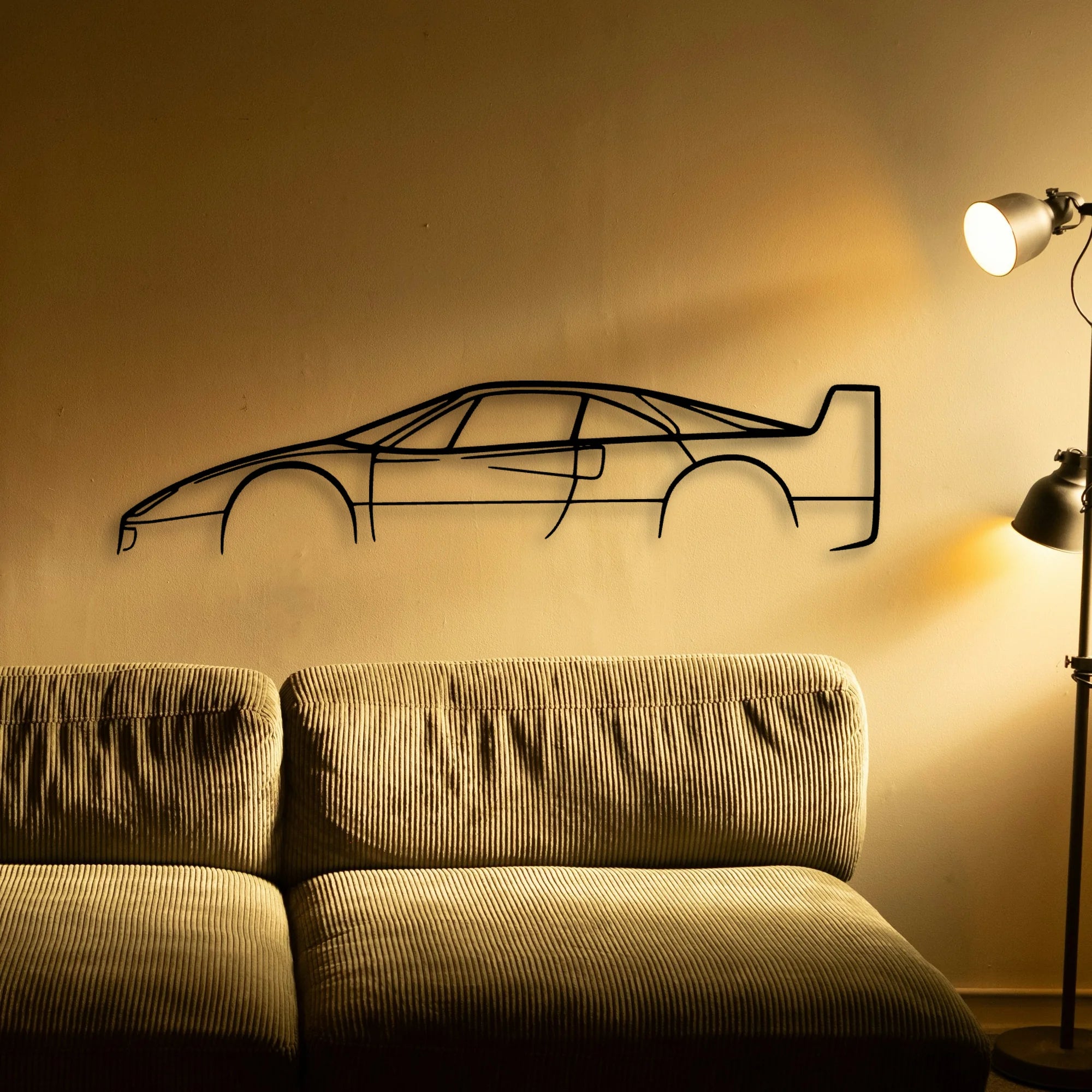 F40 Classic Silhouette Metal Wall Art - Automotive Garage Decor