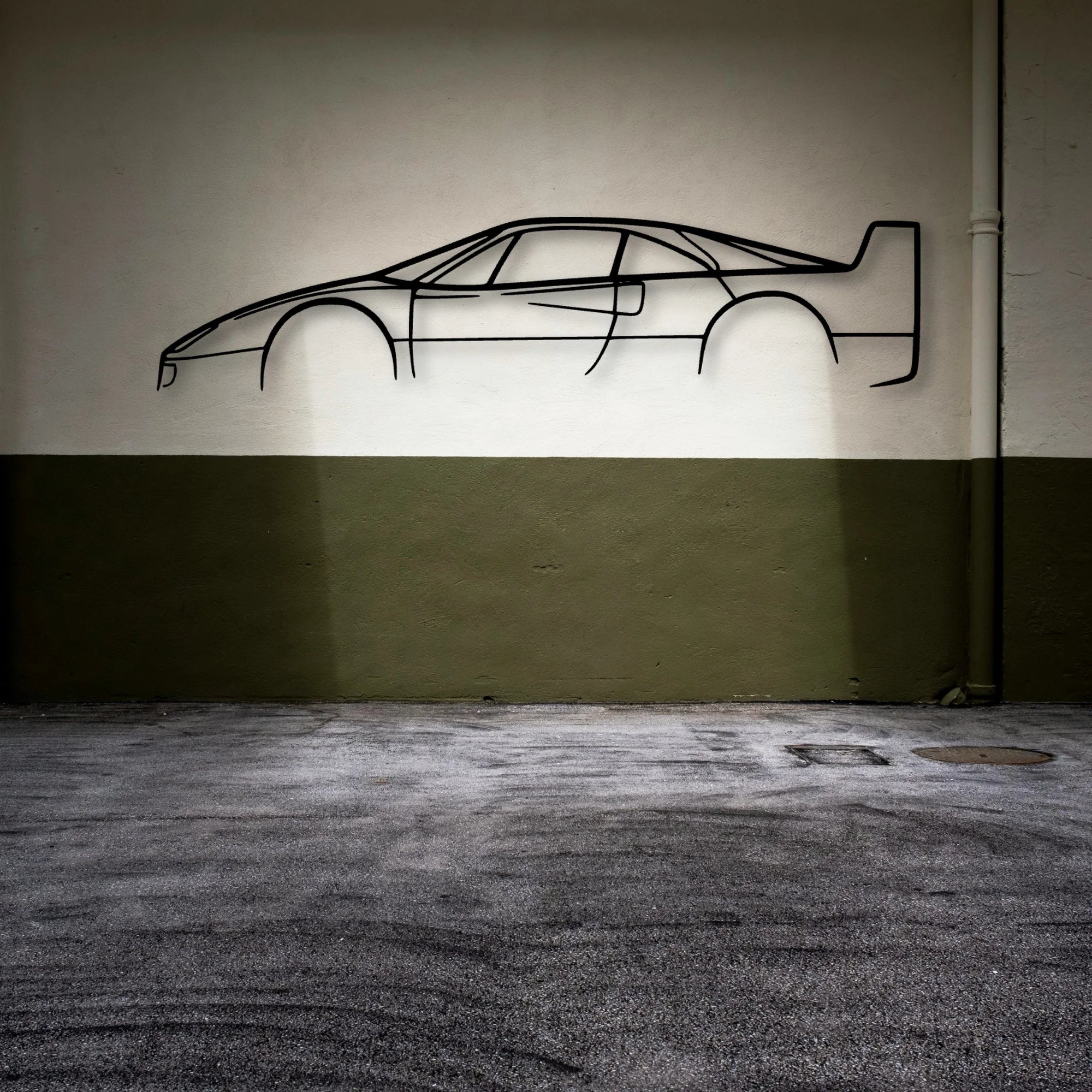 F40 Classic Silhouette Metal Wall Art - Automotive Garage Decor