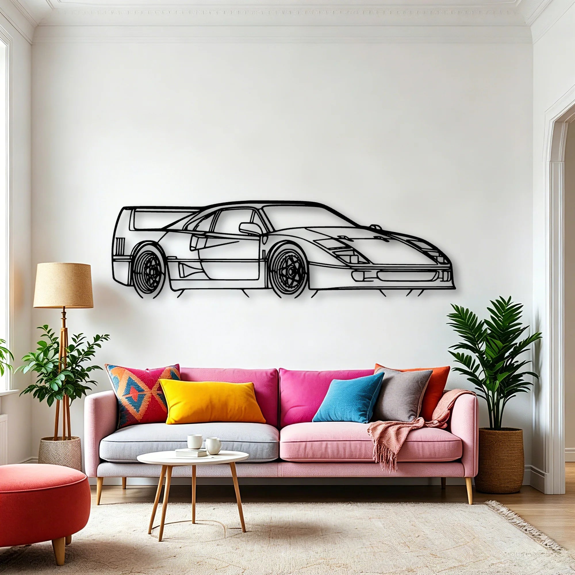 F40 Angle Classic Silhouette Metal Wall Art - Automotive Garage Decor