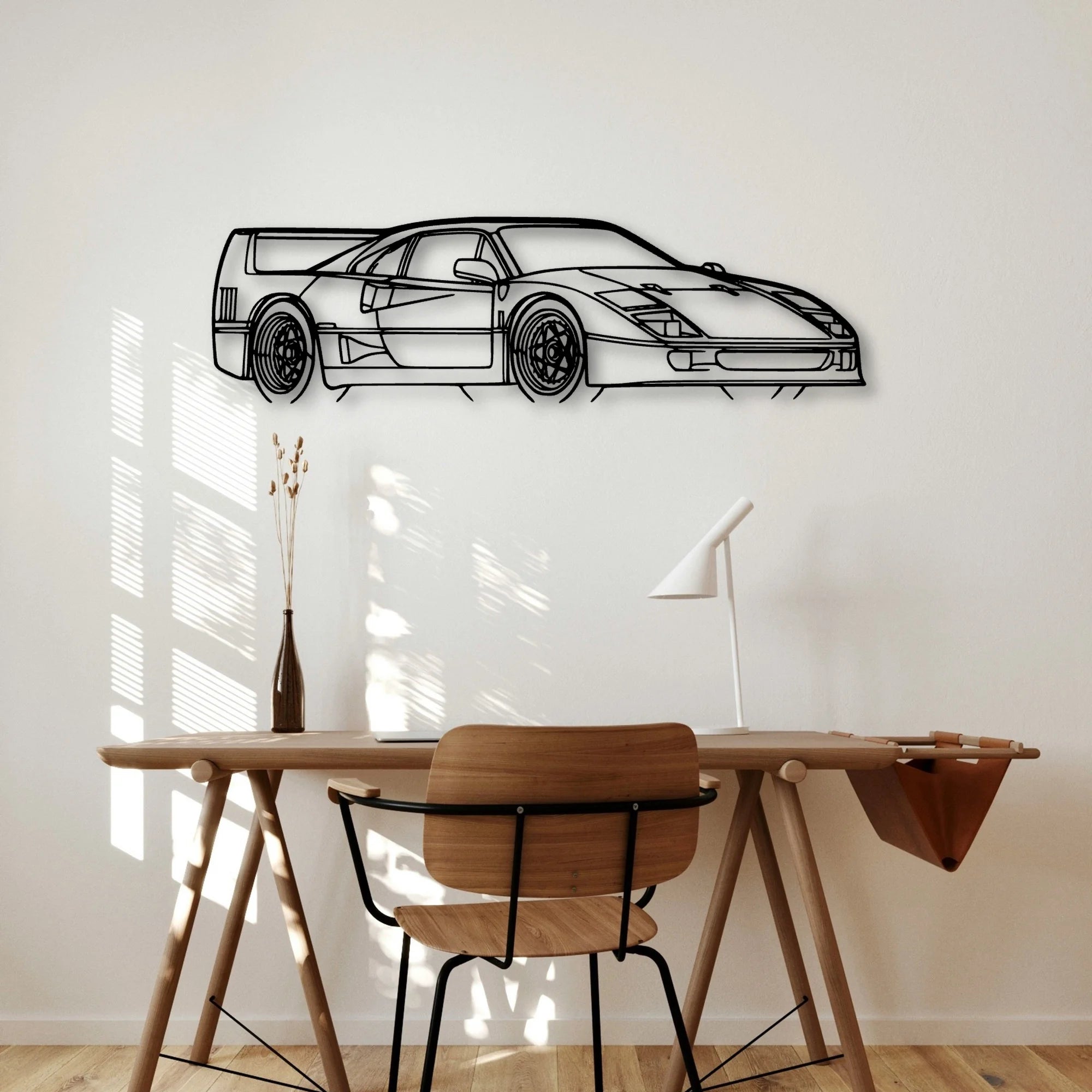 F40 Angle Classic Silhouette Metal Wall Art - Automotive Garage Decor