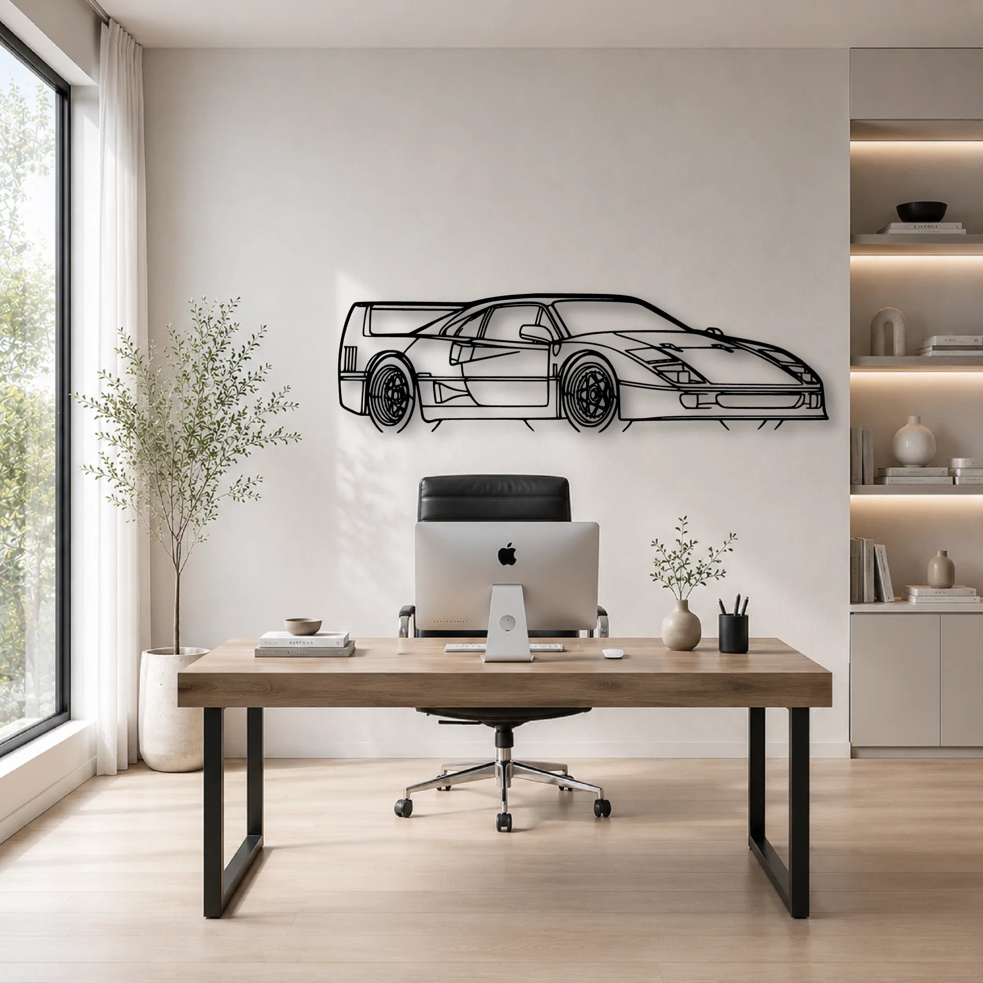 F40 Angle Classic Silhouette Metal Wall Art - Automotive Garage Decor