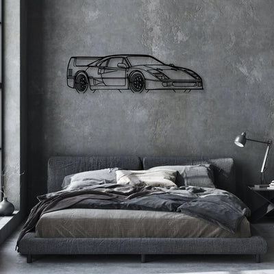 F40 Angle Classic Silhouette Metal Wall Art - Automotive Garage Decor
