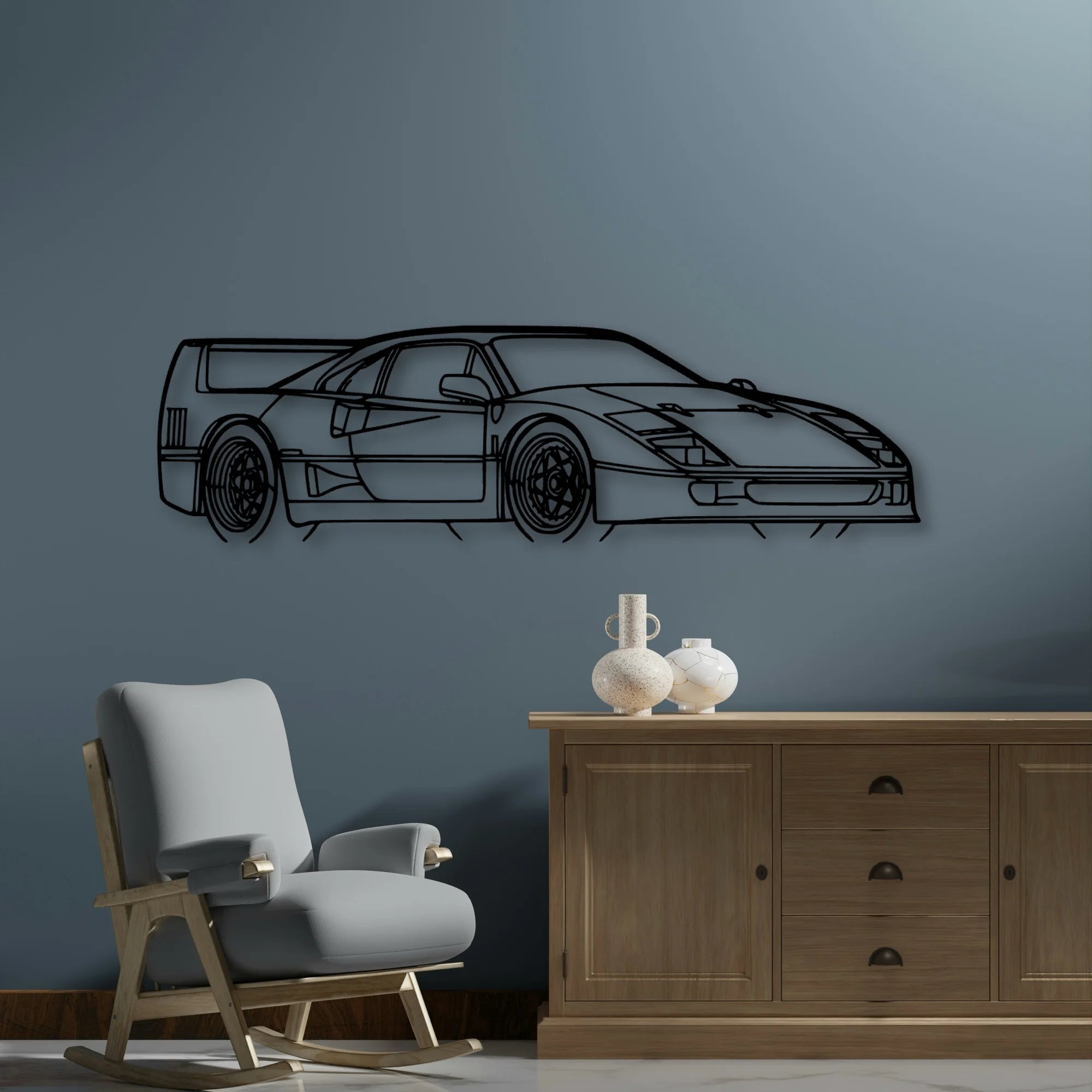F40 Angle Classic Silhouette Metal Wall Art - Automotive Garage Decor