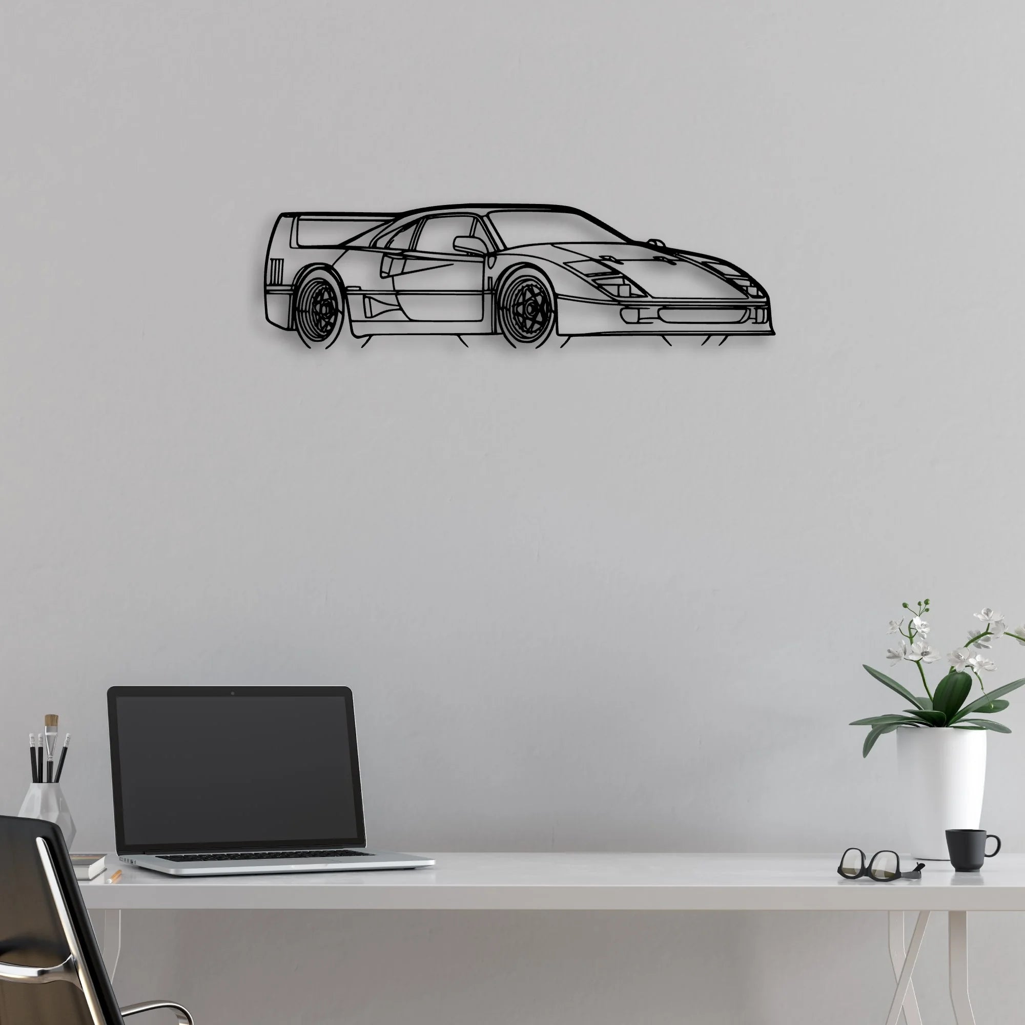 F40 Angle Classic Silhouette Metal Wall Art - Automotive Garage Decor