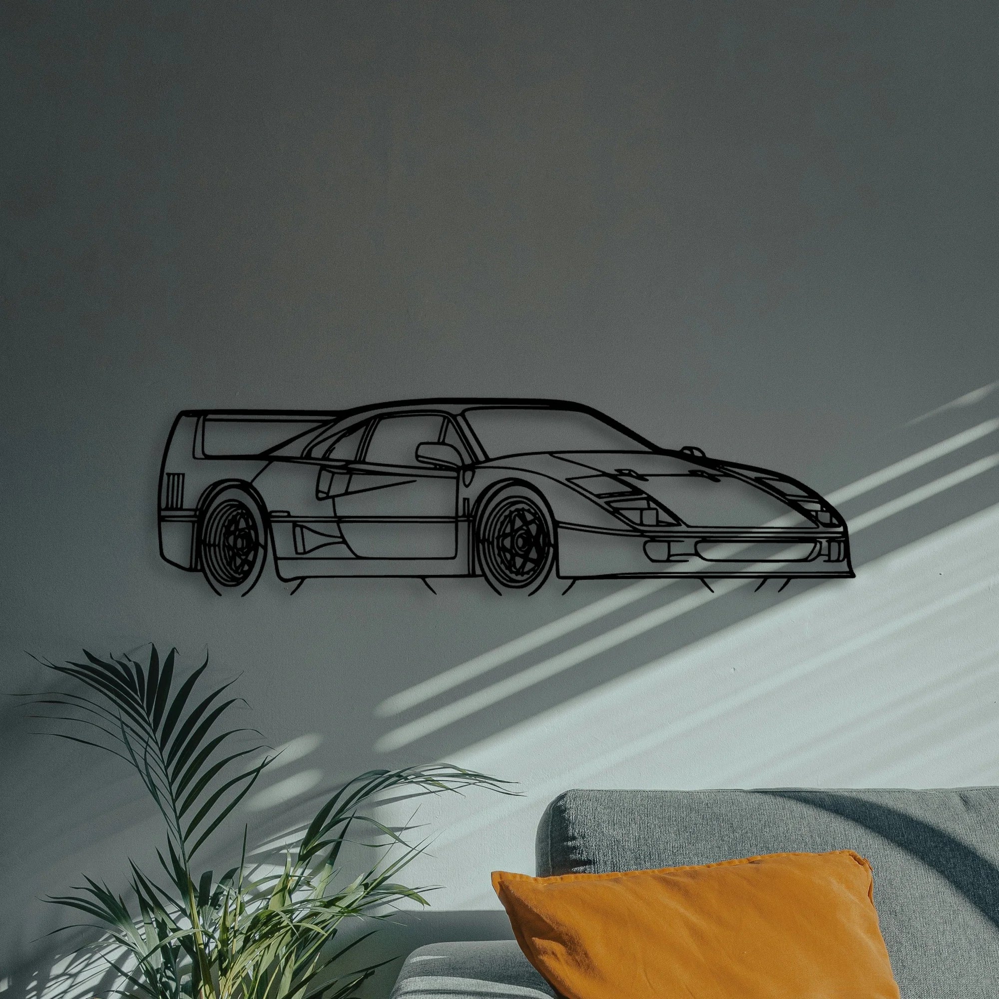 F40 Angle Classic Silhouette Metal Wall Art - Automotive Garage Decor