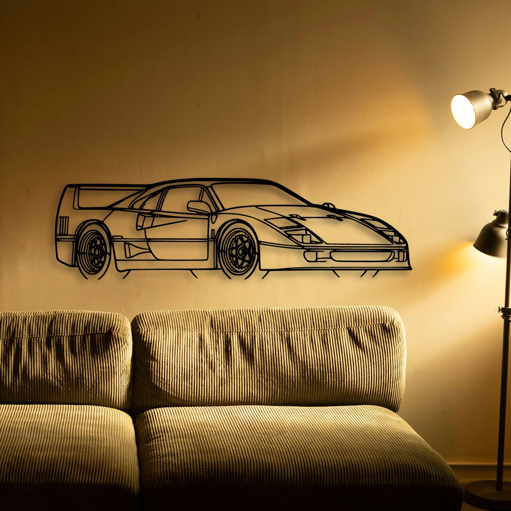F40 Angle Classic Silhouette Metal Wall Art - Automotive Garage Decor