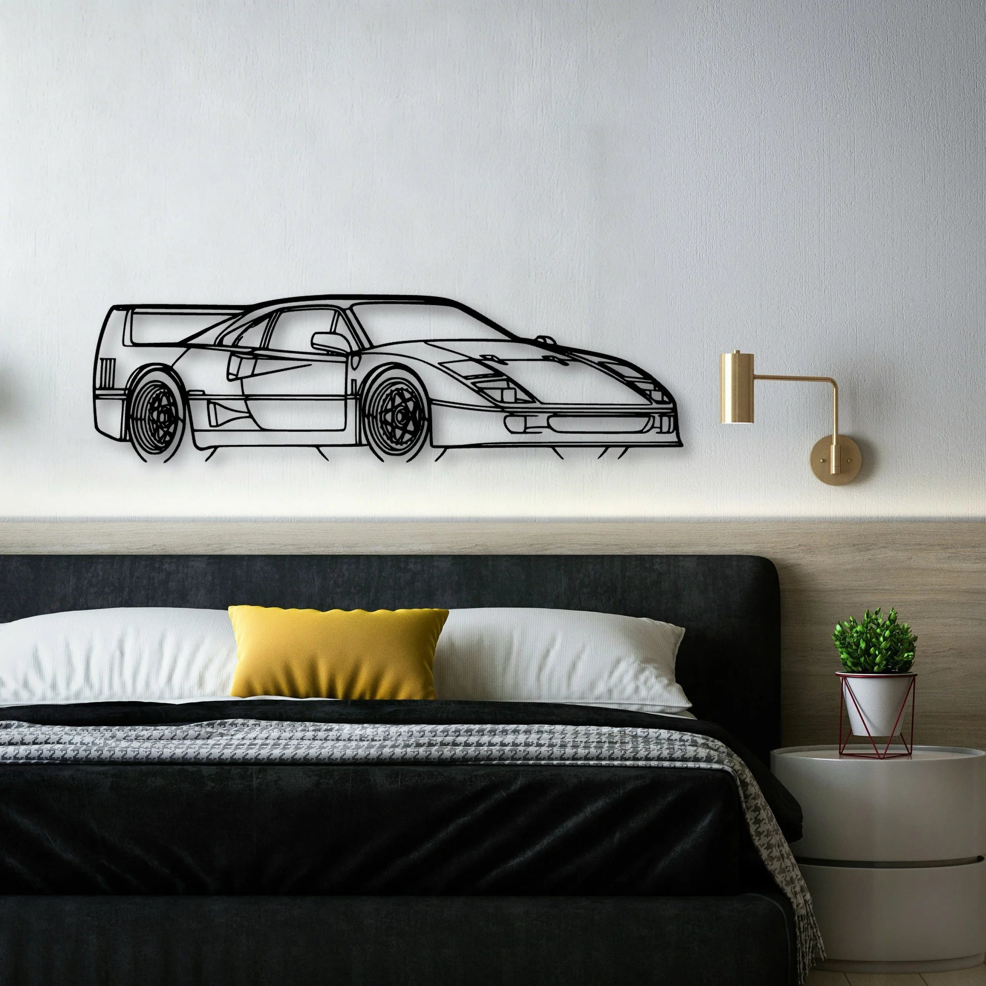 F40 Angle Classic Silhouette Metal Wall Art - Automotive Garage Decor