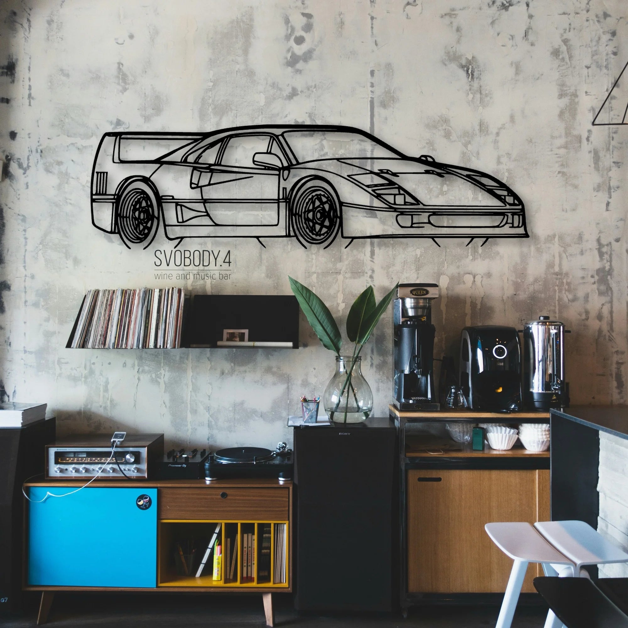 F40 Angle Classic Silhouette Metal Wall Art - Automotive Garage Decor