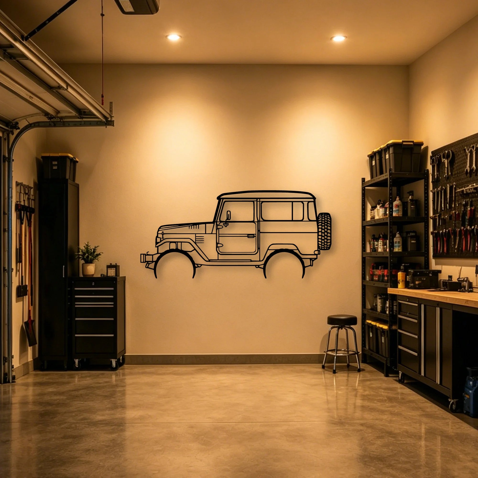 FJ40 1977 Classic Silhouette Metal Wall Art - Automotive Garage Decor
