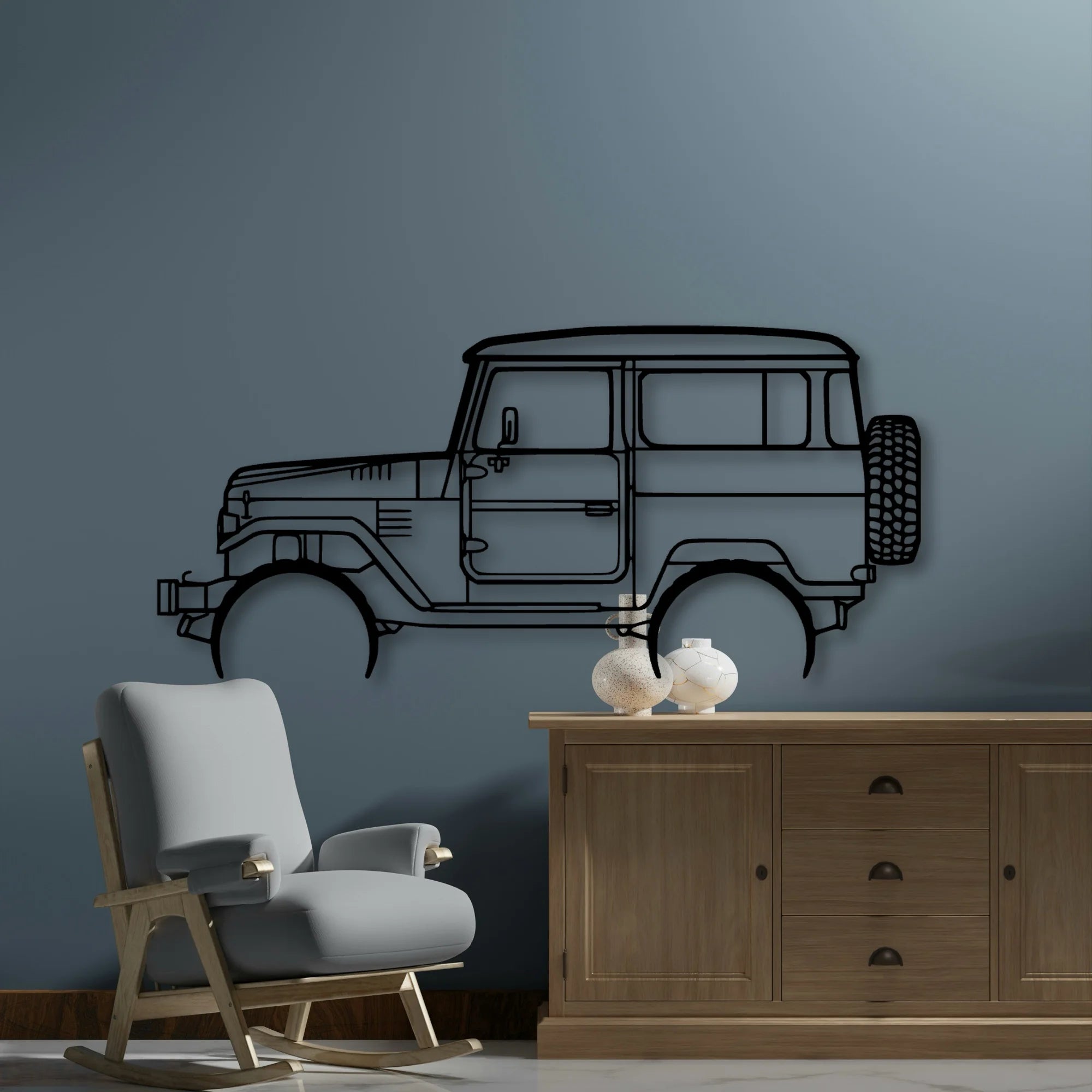 FJ40 1977 Classic Silhouette Metal Wall Art - Automotive Garage Decor