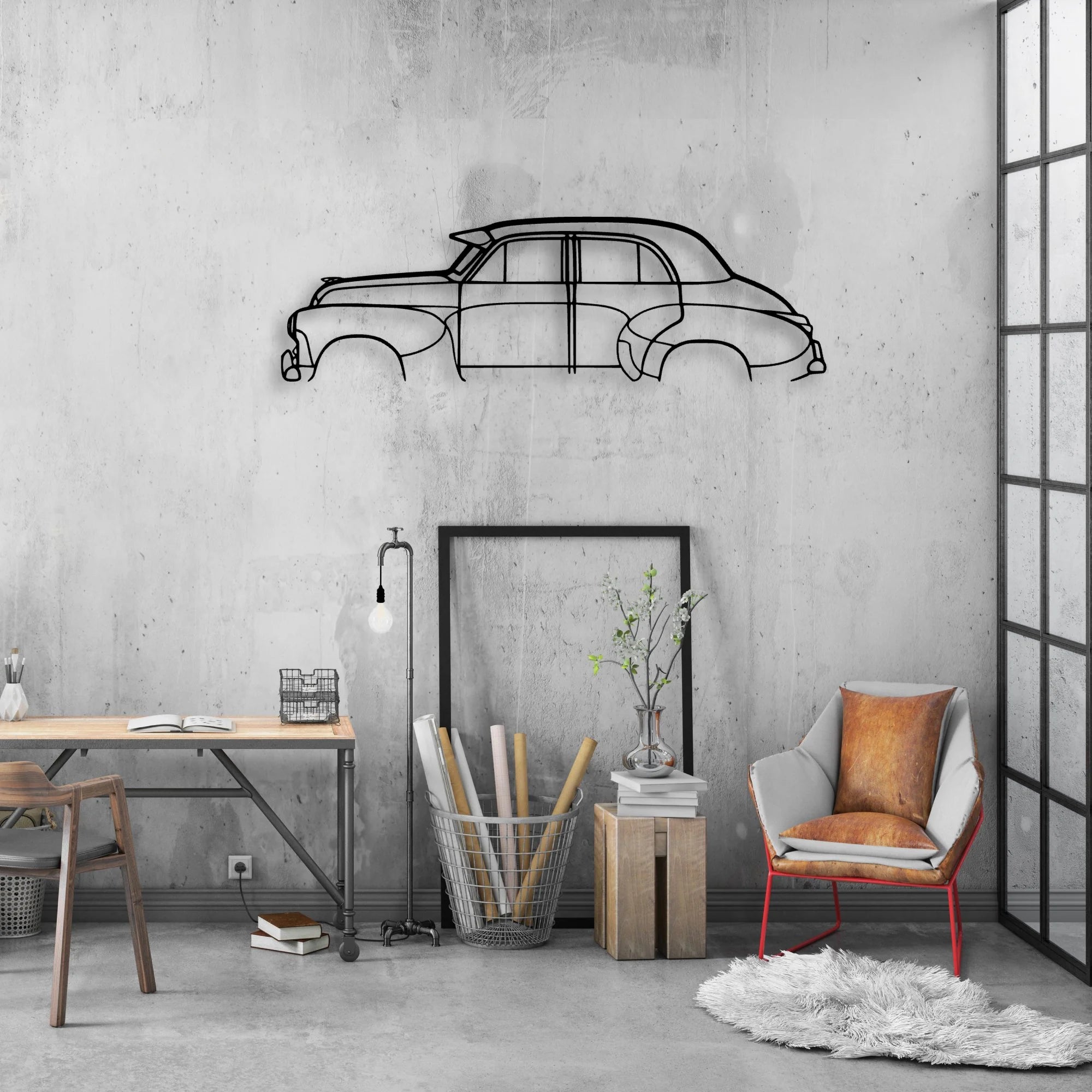 FJ Sedan 1956 Classic Silhouette Metal Wall Art - Automotive Garage Decor