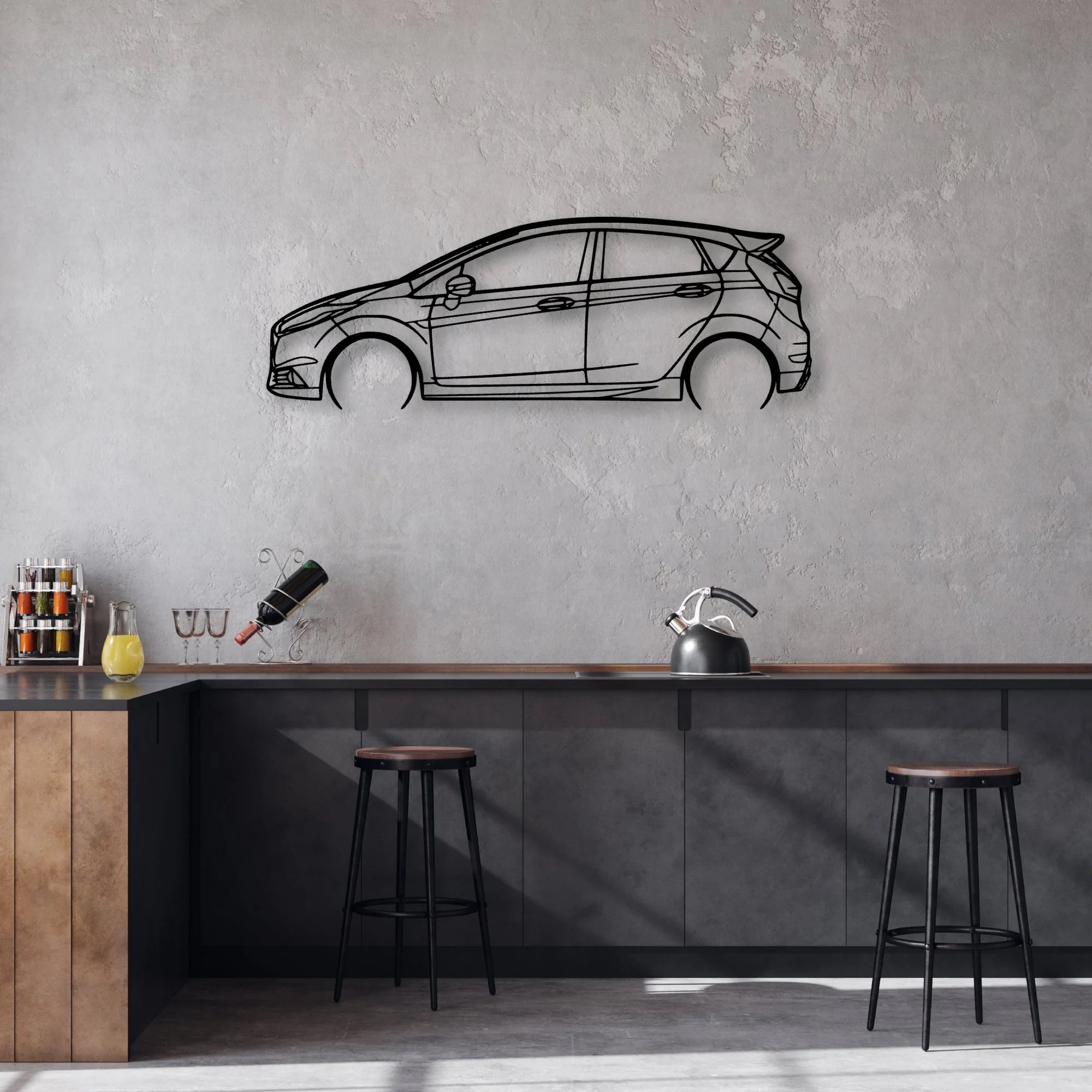 Fiesta ST 2017 Classic Silhouette Metal Wall Art - Automotive Garage Decor