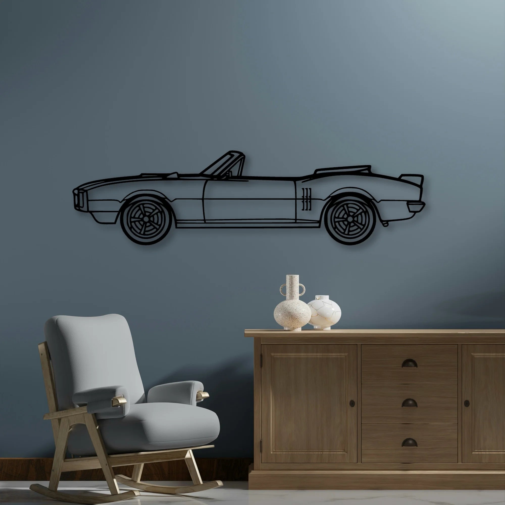Firebird Convertible Classic Silhouette Metal Wall Art - Automotive Garage Decor