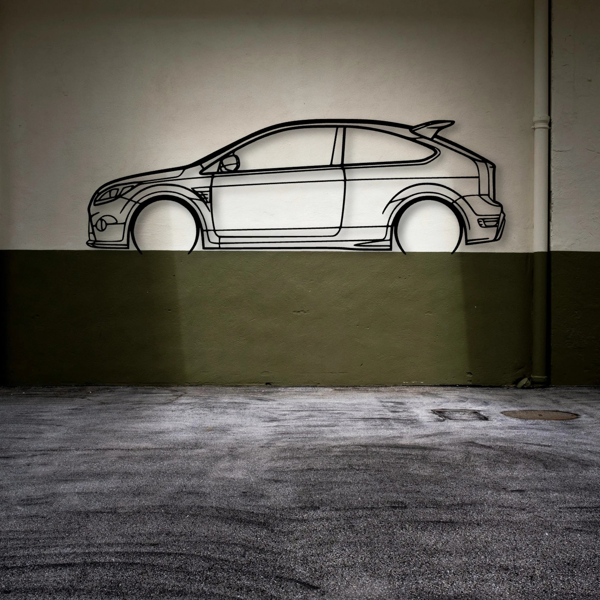 Focus RS LV Classic Silhouette Metal Wall Art - Automotive Garage Decor