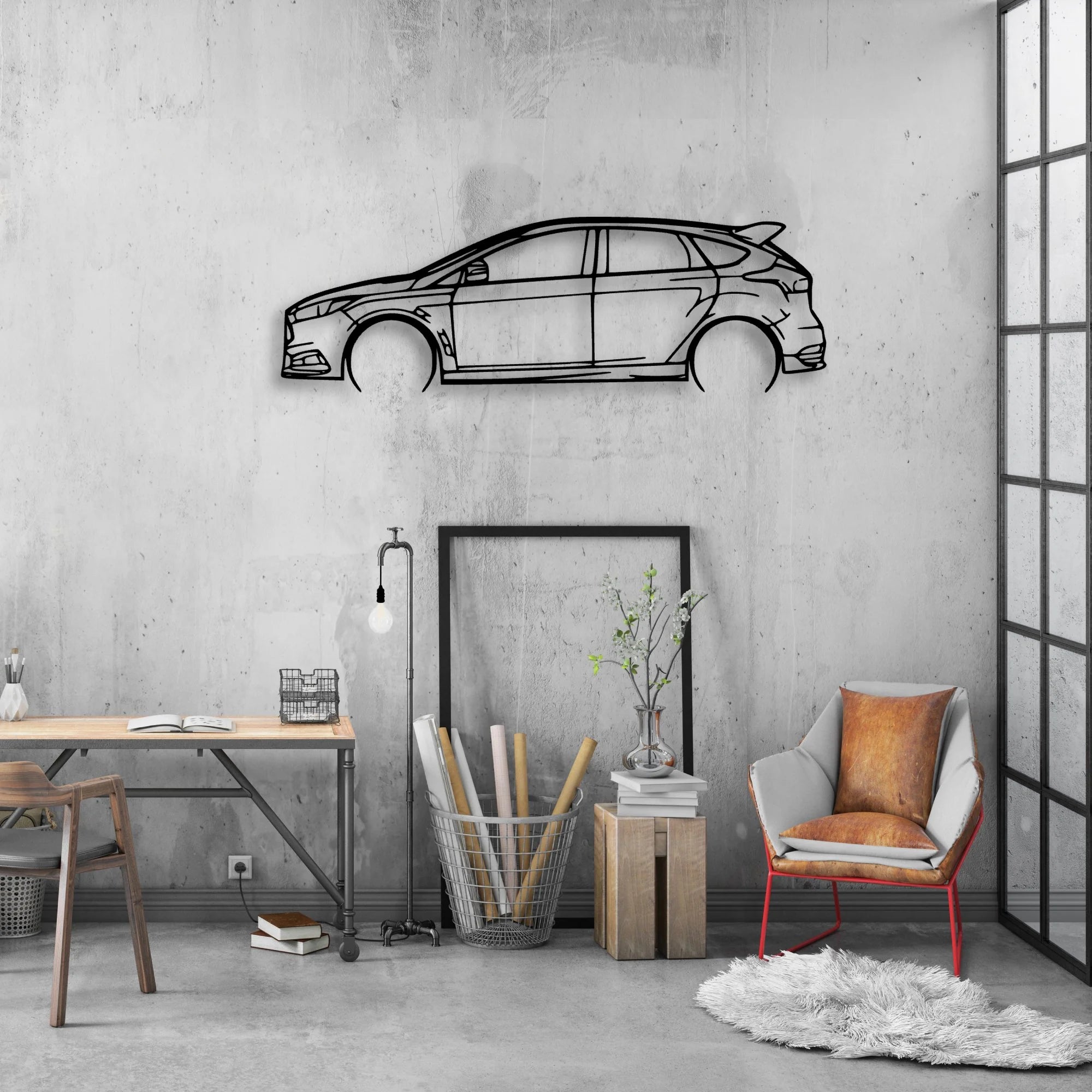 Focus ST 2016 Classic Silhouette Metal Wall Art - Automotive Garage Decor