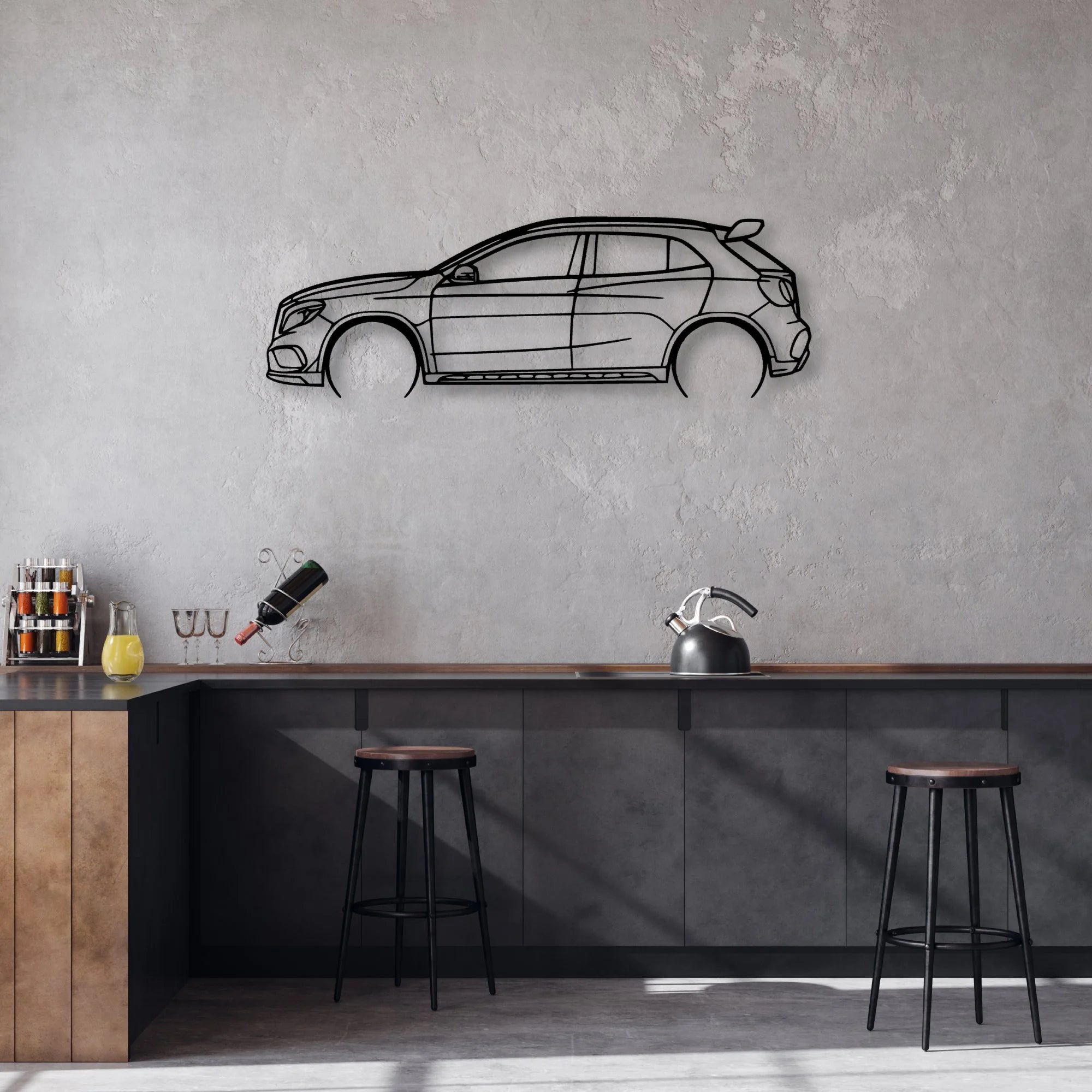 GLA45 Classic Silhouette Metal Wall Art - Automotive Garage Decor