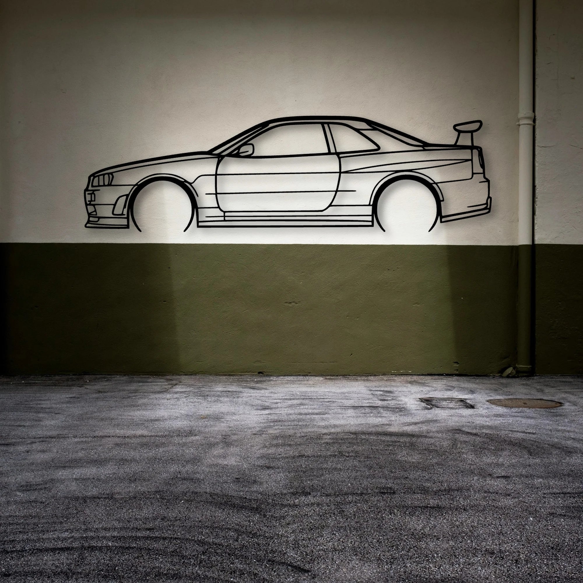 GT R R34 Classic Silhouette Metal Wall Art - Automotive Garage Decor