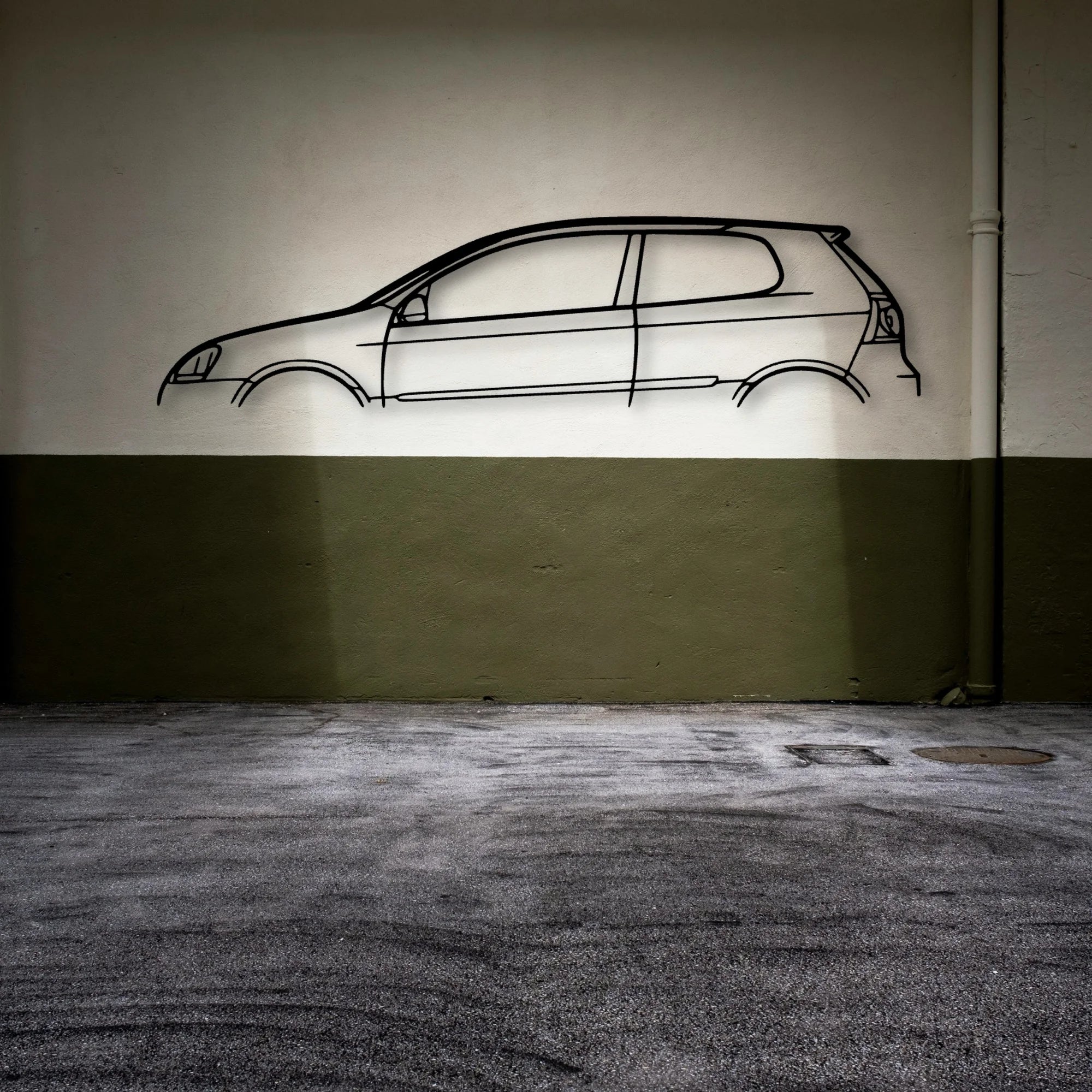 Golf 5 Classic Silhouette Metal Wall Art - Automotive Garage Decor