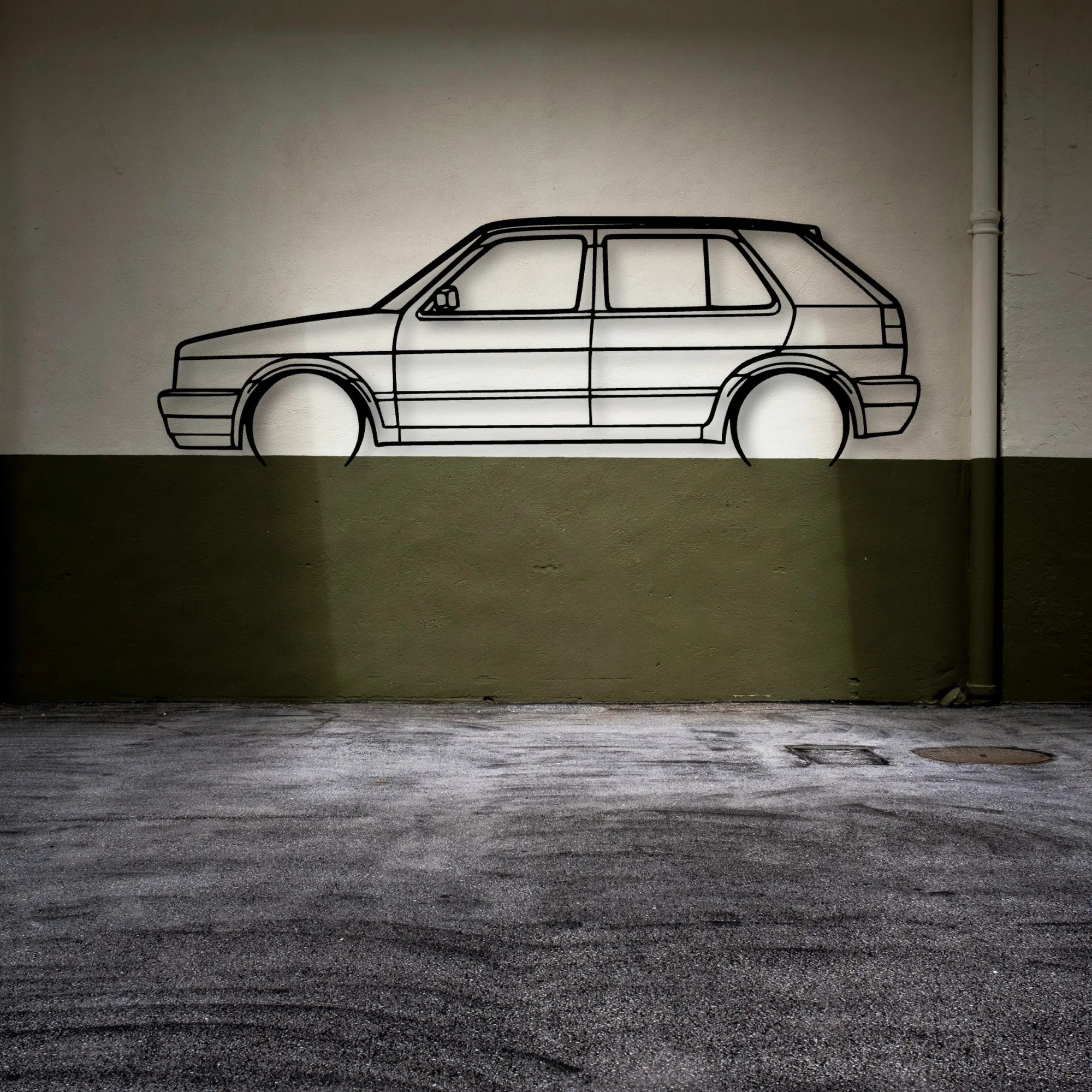 Golf MK2 GTI 1990 Classic Silhouette Metal Wall Art - Automotive Garage Decor